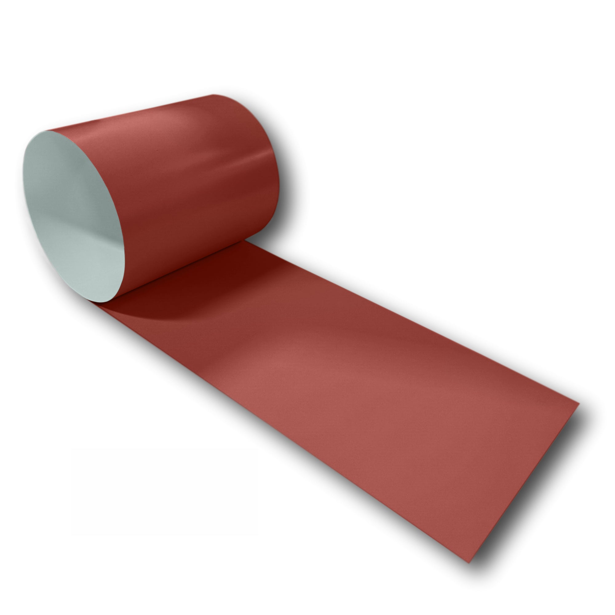 A roll of 26 Gauge Painted Steel that is Barn Red in color.