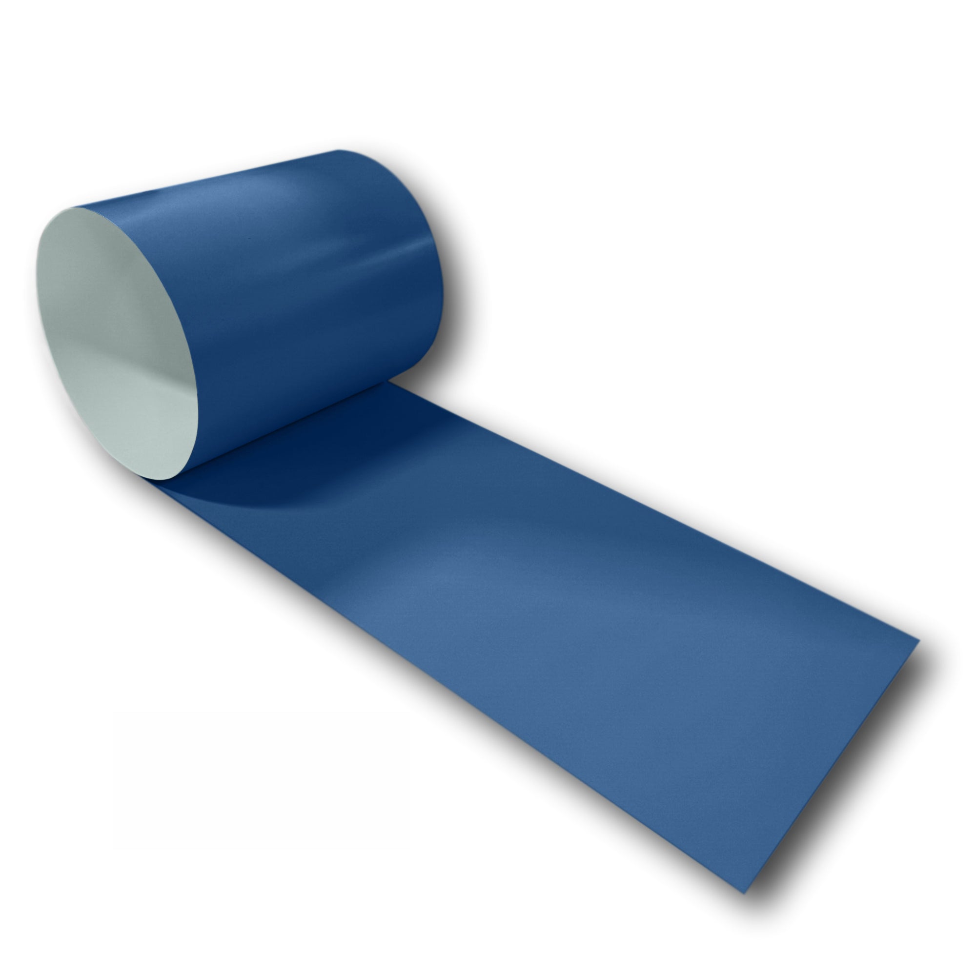 A roll of 26 Gauge Painted Steel that is Regal Blue in color.