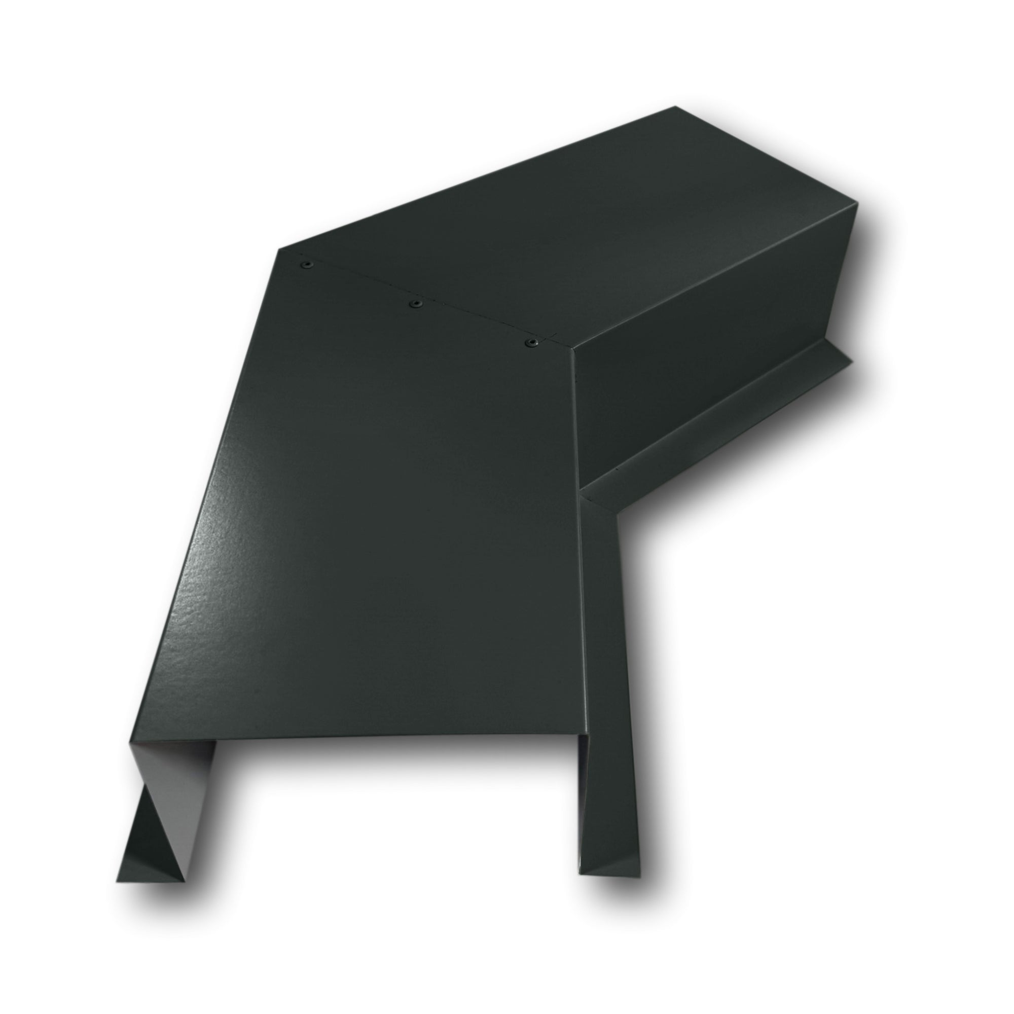 A PermaCover Metal HVAC Line Set Cover 45° Side Turning Elbow that is made to attach to exterior walls to cover existing HVAC line sets. The elbow is made from 24 Gauge Painted Steel and is Dark Bronze in color.