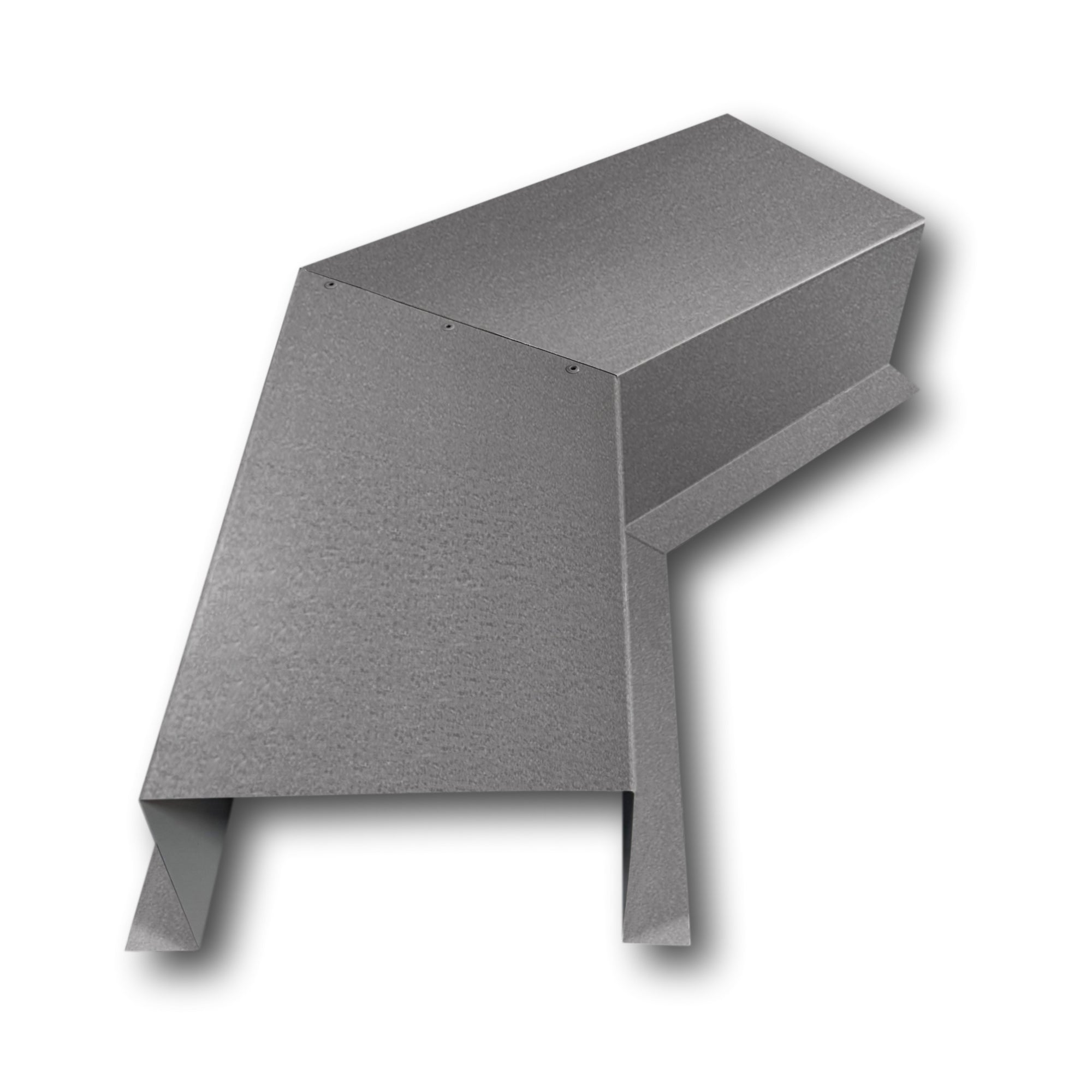A PermaCover Metal HVAC Line Set Cover 45° Side Turning Elbow that is made to attach to exterior walls to cover existing HVAC line sets. The elbow is made from 24 Gauge Painted Steel and is Weathered Zinc in color.