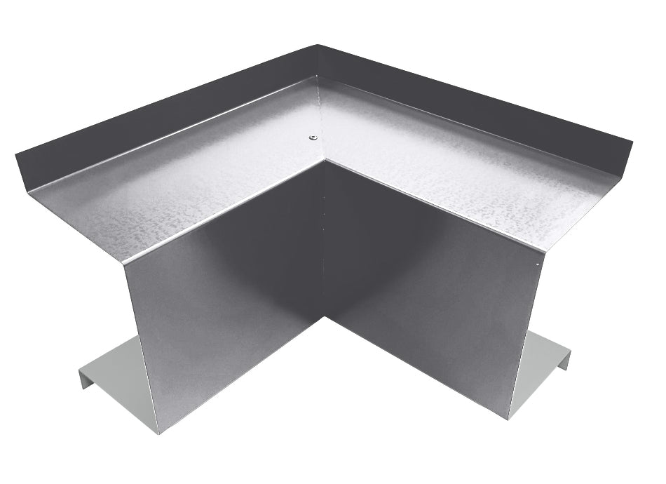 A PermaCover Metal HVAC Line Set Cover Inside Corner Elbow that is made to attach to exterior walls to cover existing HVAC line sets. The elbow cover made from 26 Gauge Galvanized Steel.