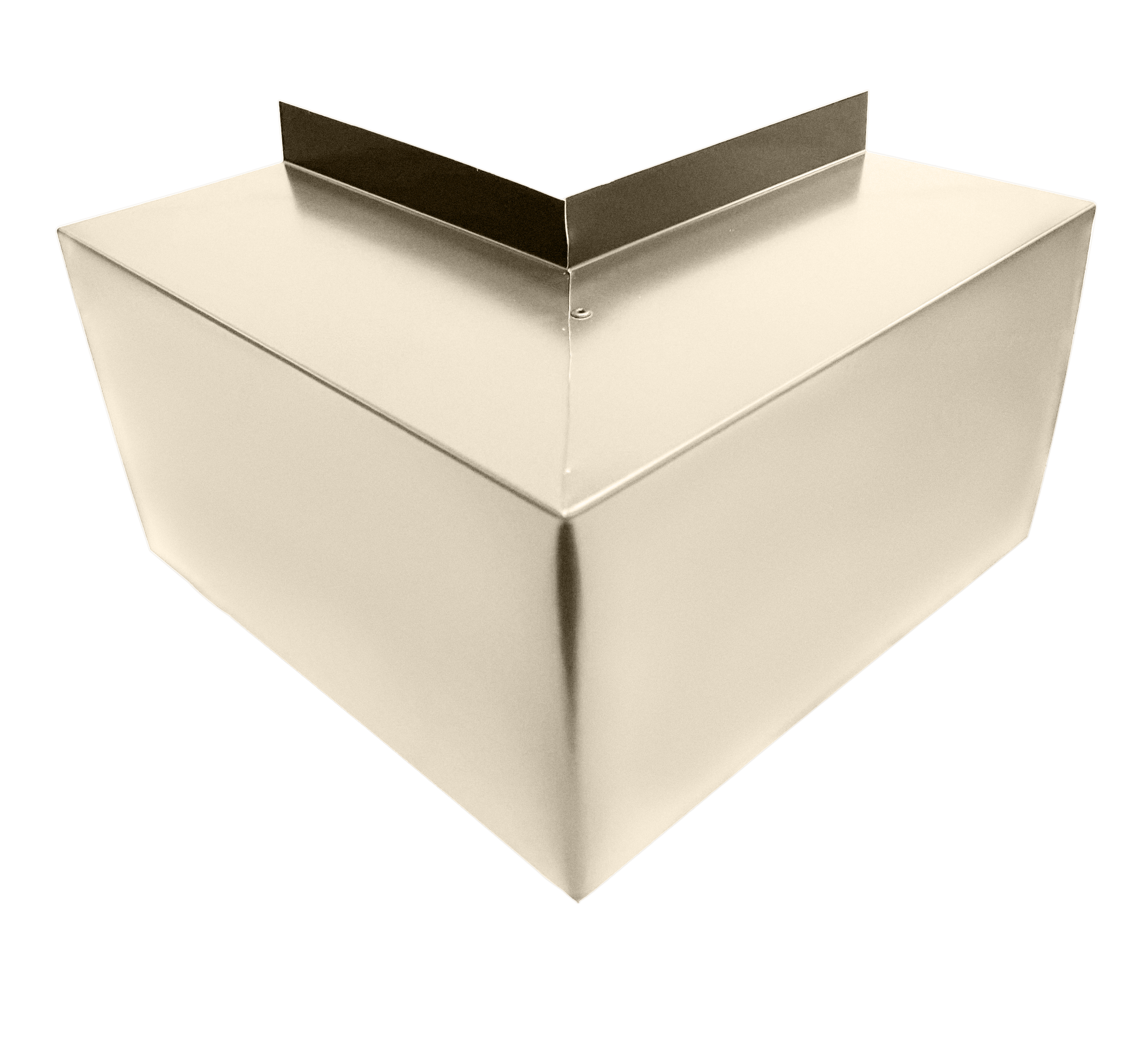 A PermaCover Metal HVAC Line Set Cover Outside Corner Elbow that is made to attach to exterior walls to cover existing HVAC line sets. The elbow cover is Almond in color.