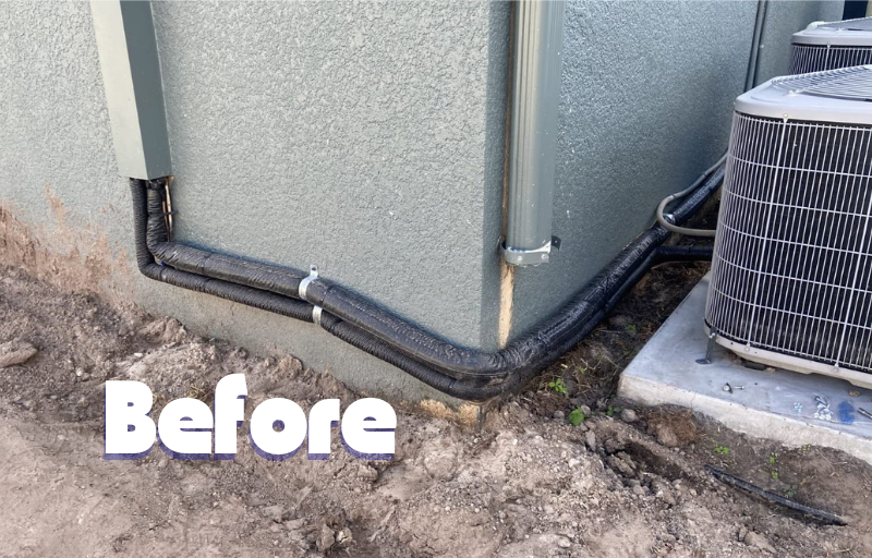 Before Line Set Cover installed on HVAC unit.