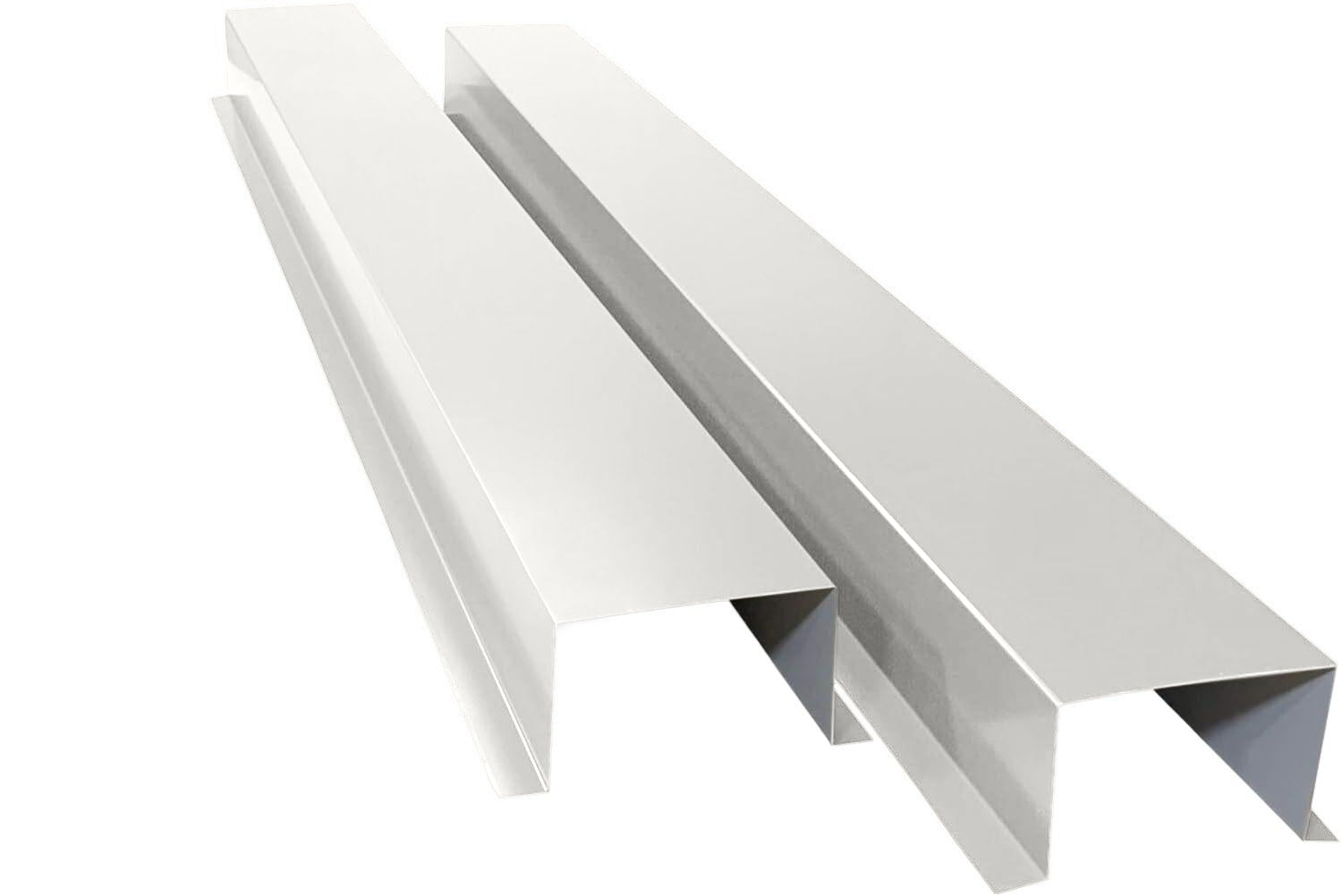 A PermaCover Metal HVAC Line Ste Cover Kit that consists of two 5 foot long sections. The covers telescope together and attach to exterior walls to cover existing HVAC line sets. The cover is Bone White in color.
