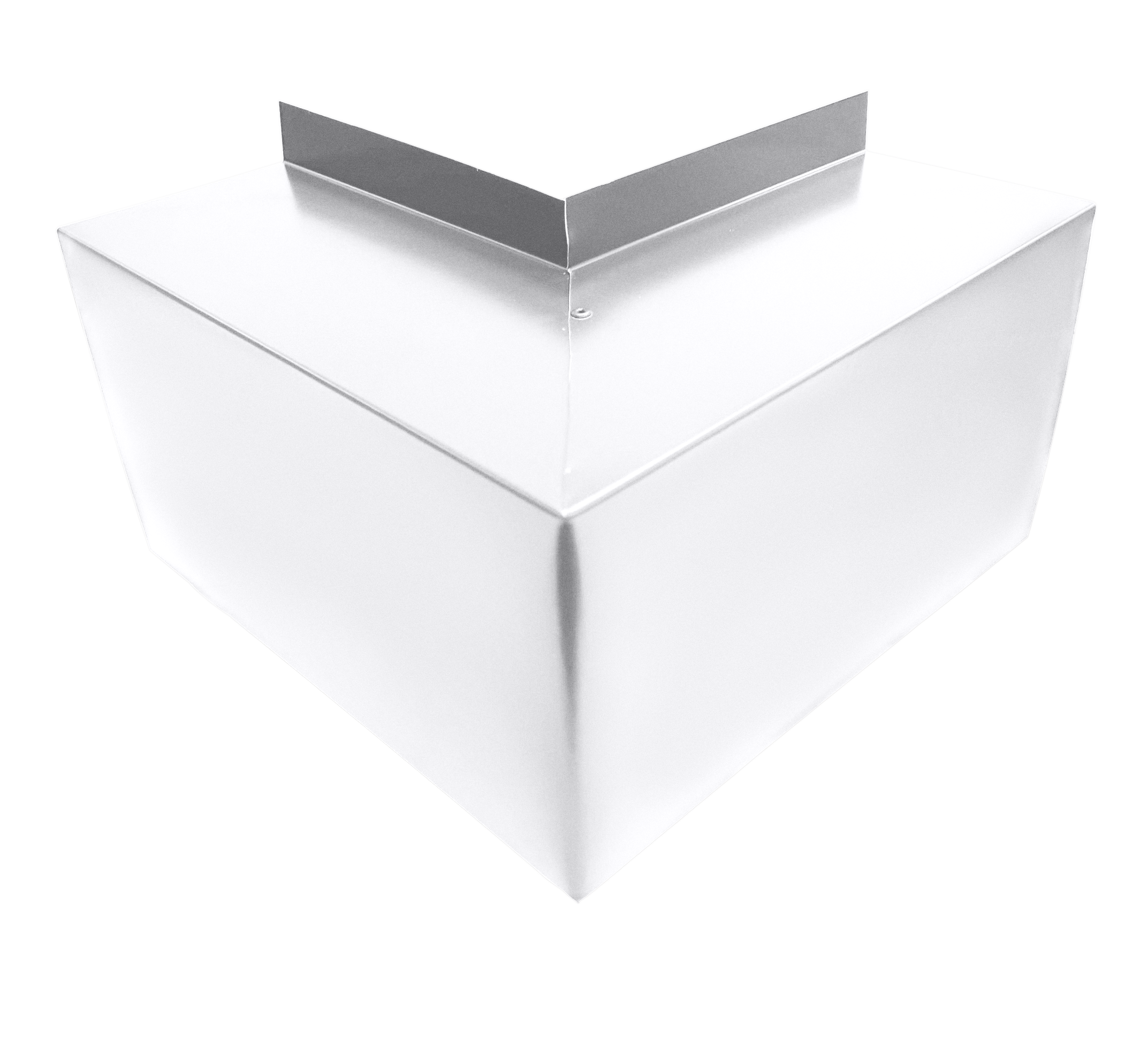 A PermaCover Metal HVAC Line Set Cover Outside Corner Elbow that is made to attach to exterior walls to cover existing HVAC line sets. The elbow cover is made from 22 Gauge White Aluminum.