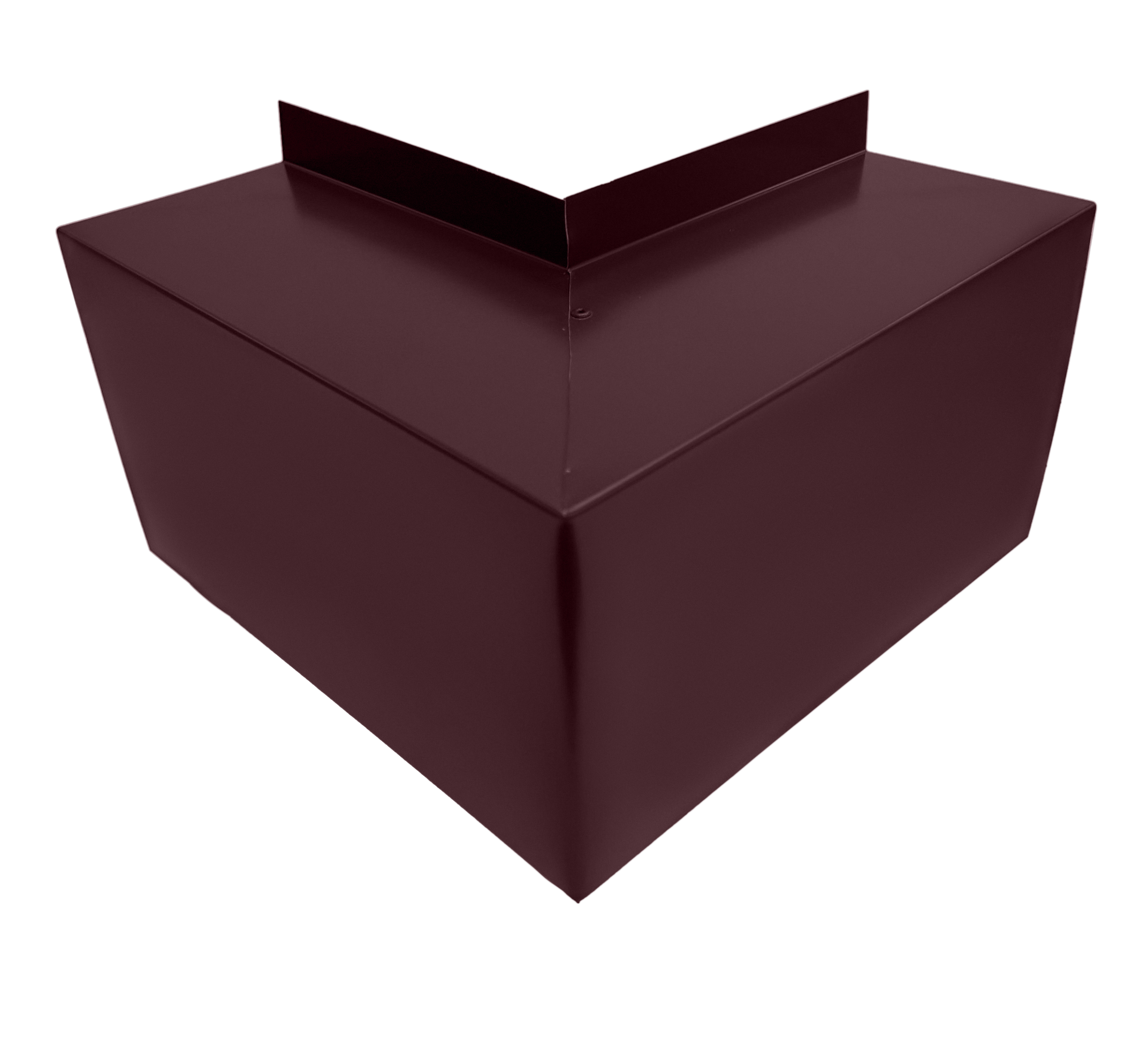 A PermaCover Metal HVAC Line Set Cover Outside Corner Elbow that is made to attach to exterior walls to cover existing HVAC line sets. The elbow cover is Burgundy in color.