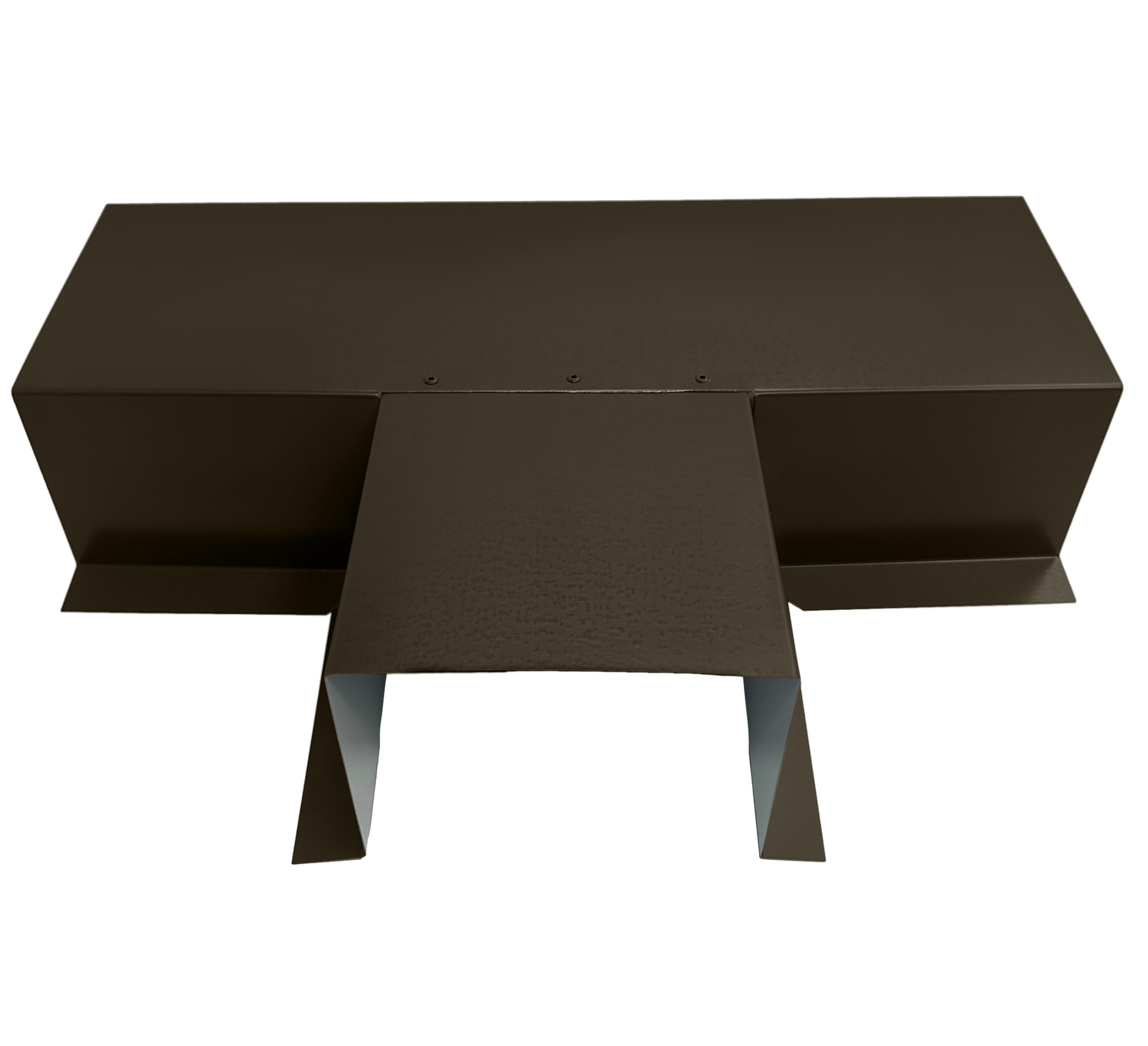 A PermaCover Metal HVAC Line Set Cover T-Joint Connector that is made to attach to exterior walls to cover existing HVAC line sets. The elbow cover is Burnished Slate in color.