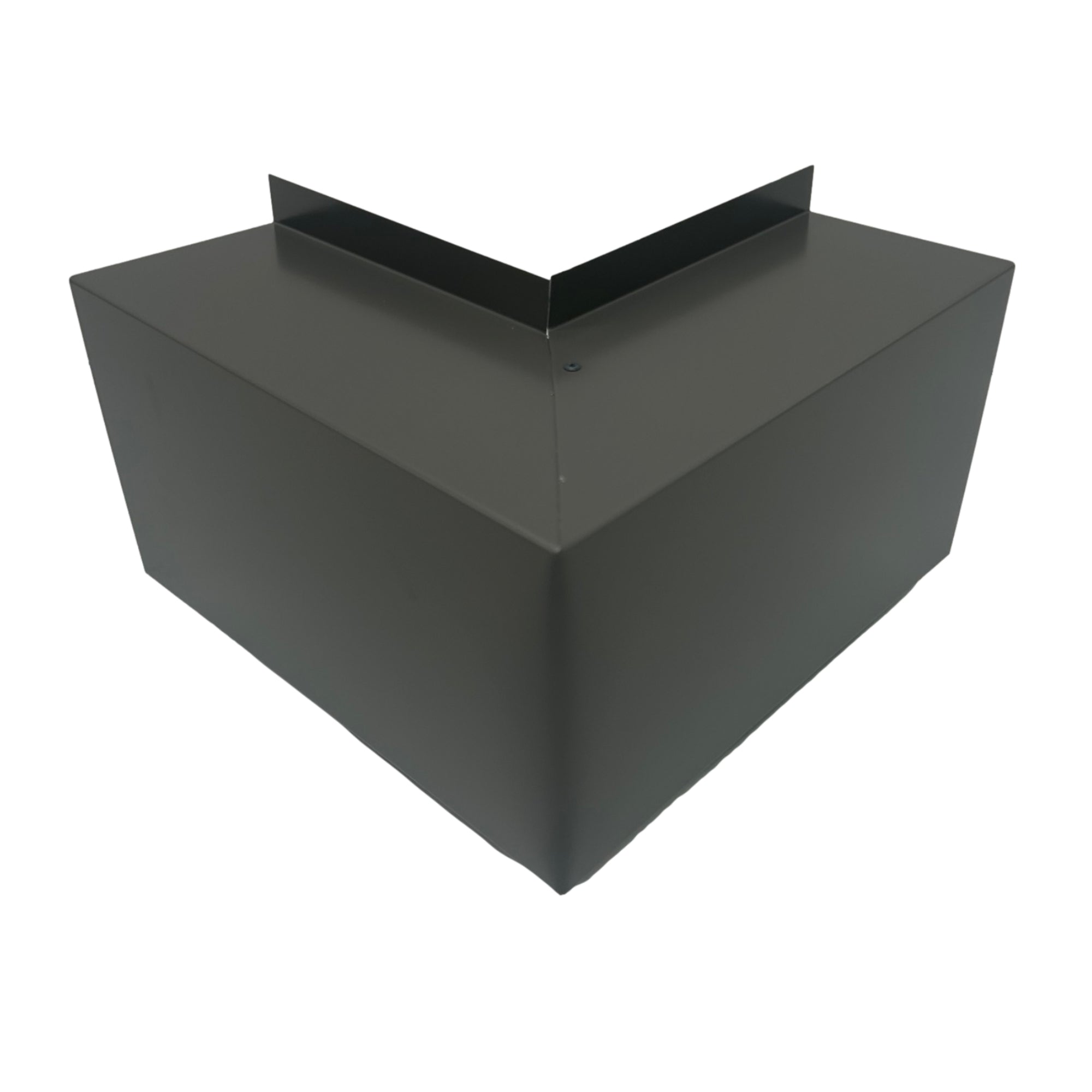 A PermaCover Metal HVAC Line Set Cover Outside Corner Elbow that is made to attach to exterior walls to cover existing HVAC line sets. The elbow cover made from 26 Gauge Painted Steel in the color Charcoal Gray.