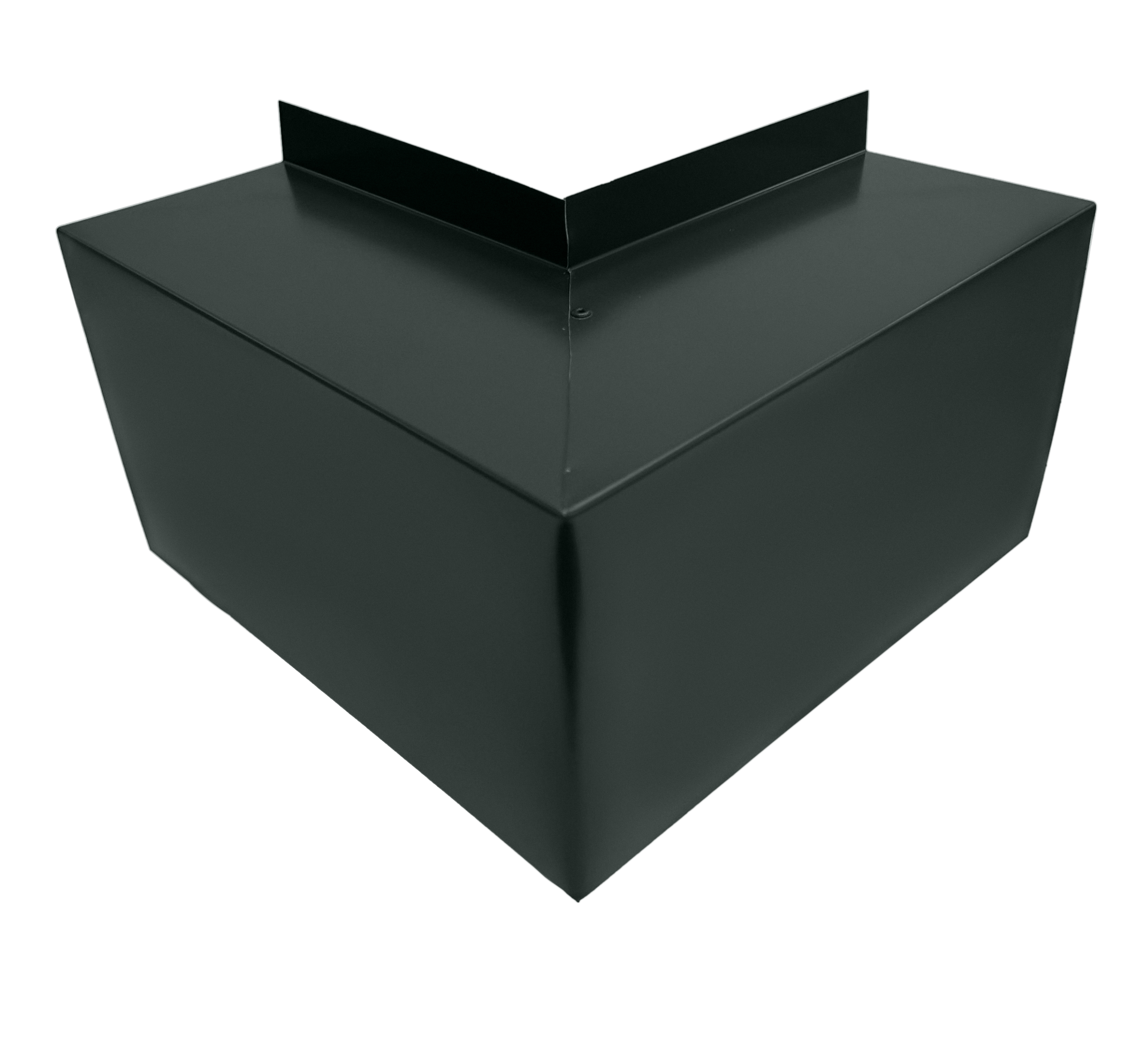 A PermaCover Metal HVAC Line Set Cover Outside Corner Elbow that is made to attach to exterior walls to cover existing HVAC line sets. The elbow cover is Charcoal Gray in color.