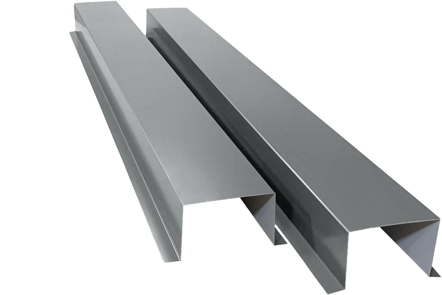 A PermaCover Metal HVAC Line Ste Cover Kit that consists of two 5 foot long sections. The covers telescope together and attach to exterior walls to cover existing HVAC line sets. The cover is Cityscape in color.