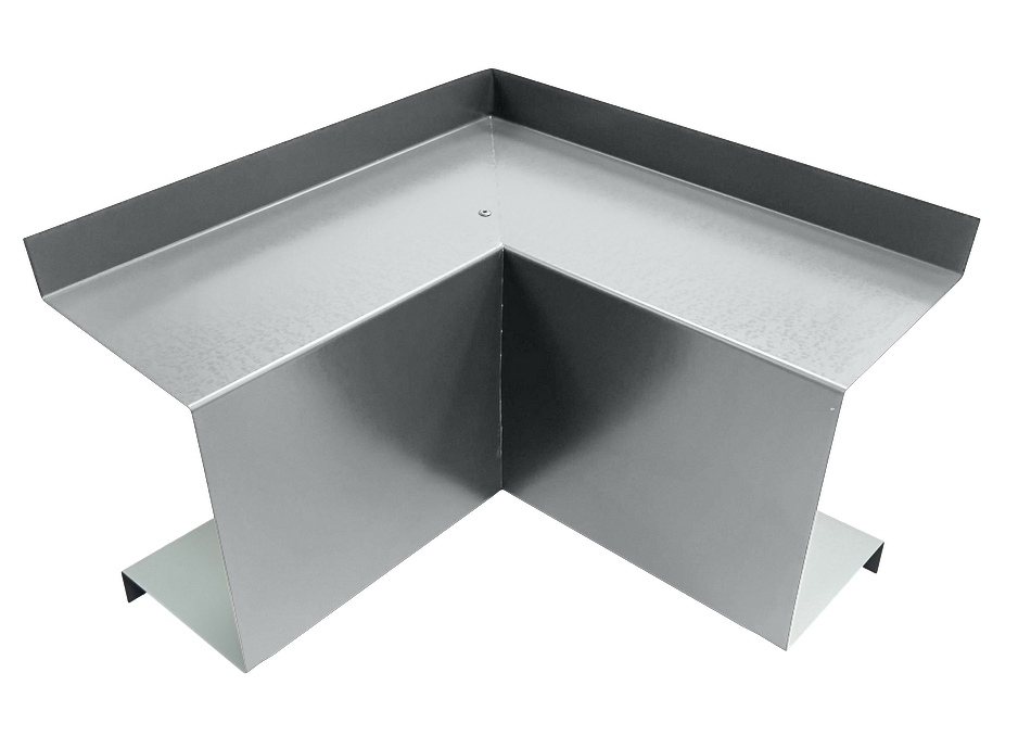 A PermaCover Metal HVAC Line Set Cover Inside Corner Elbow that is made to attach to exterior walls to cover existing HVAC line sets. The elbow cover is Cityscape in color.