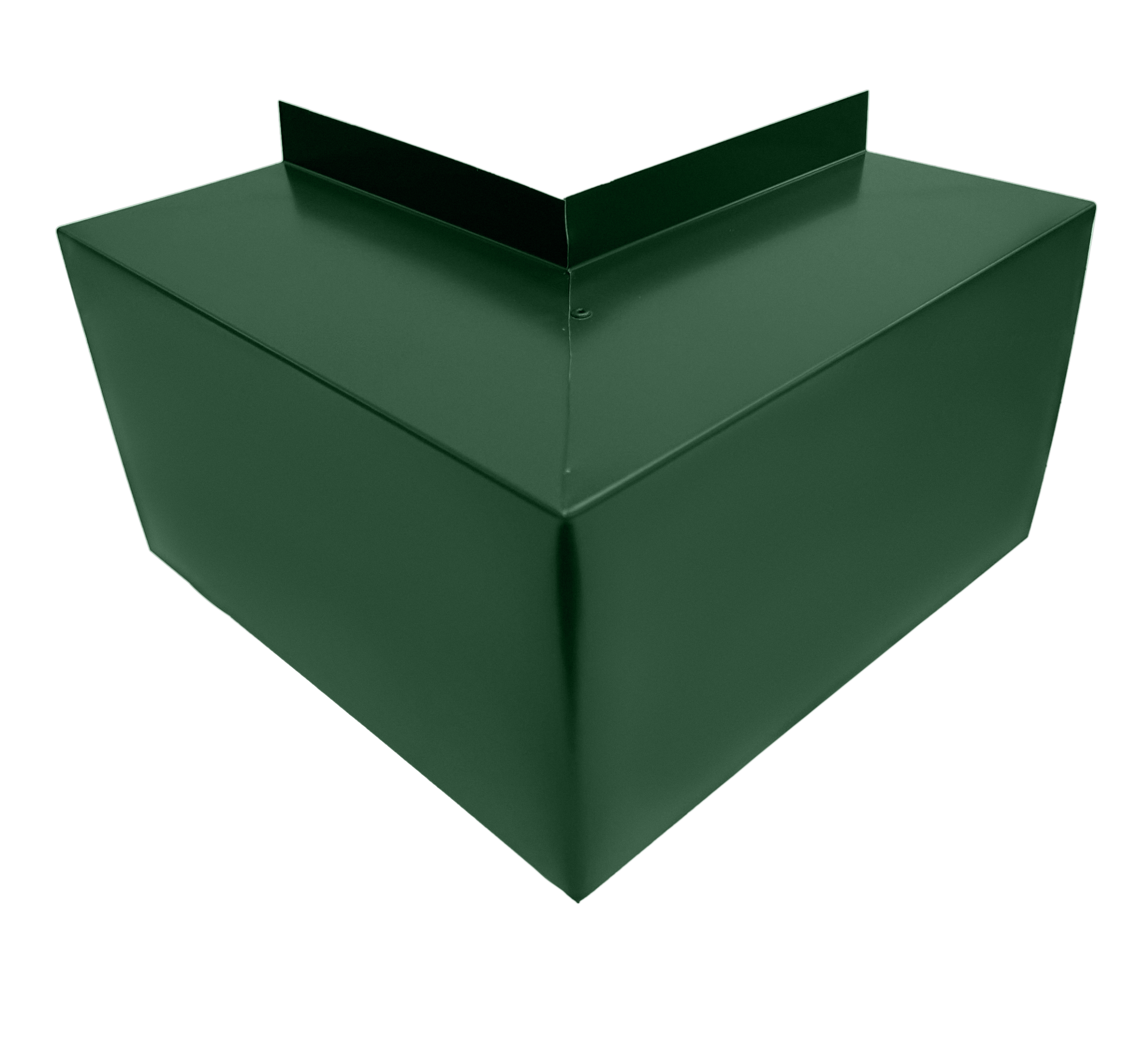 A PermaCover Metal HVAC Line Set Cover Outside Corner Elbow that is made to attach to exterior walls to cover existing HVAC line sets. The elbow cover is Classic Green in color.