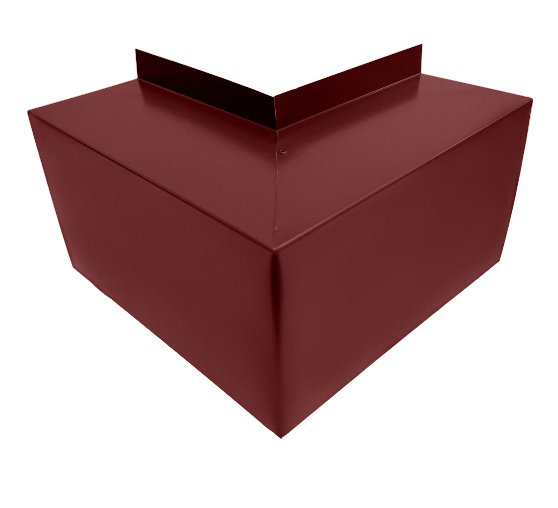 A PermaCover Metal HVAC Line Set Cover Outside Corner Elbow that is made to attach to exterior walls to cover existing HVAC line sets. The elbow cover is Colonial Red in color.