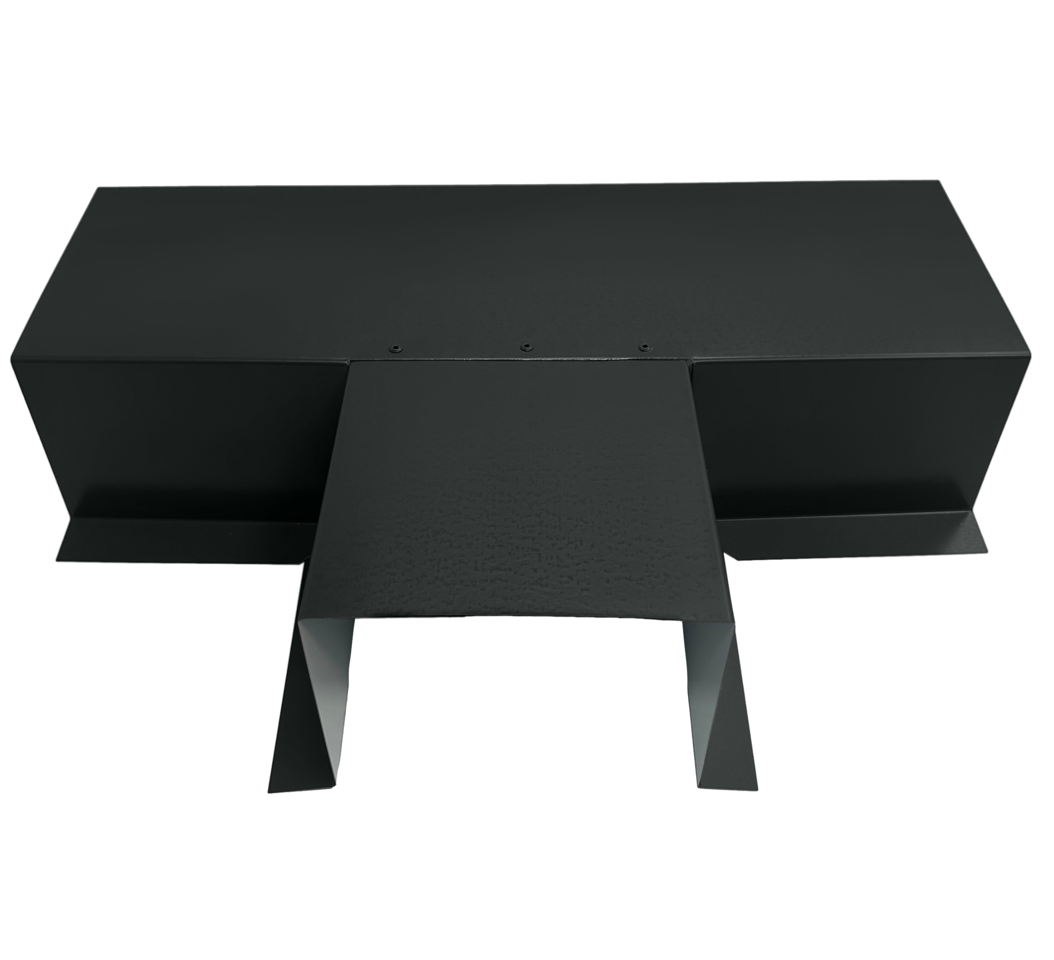 A PermaCover Metal HVAC Line Set Cover T-Joint Connector that is made to attach to exterior walls to cover existing HVAC line sets. The elbow cover is Dark bronze in color.