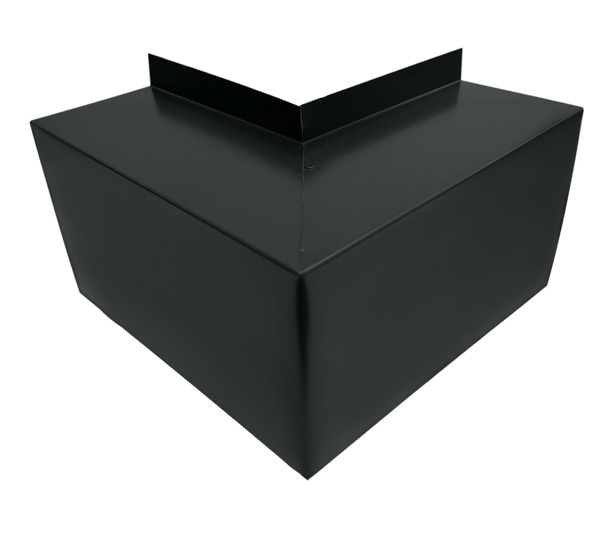 A PermaCover Metal HVAC Line Set Cover Outside Corner Elbow that is made to attach to exterior walls to cover existing HVAC line sets. The elbow cover is Dark Bronze in color.