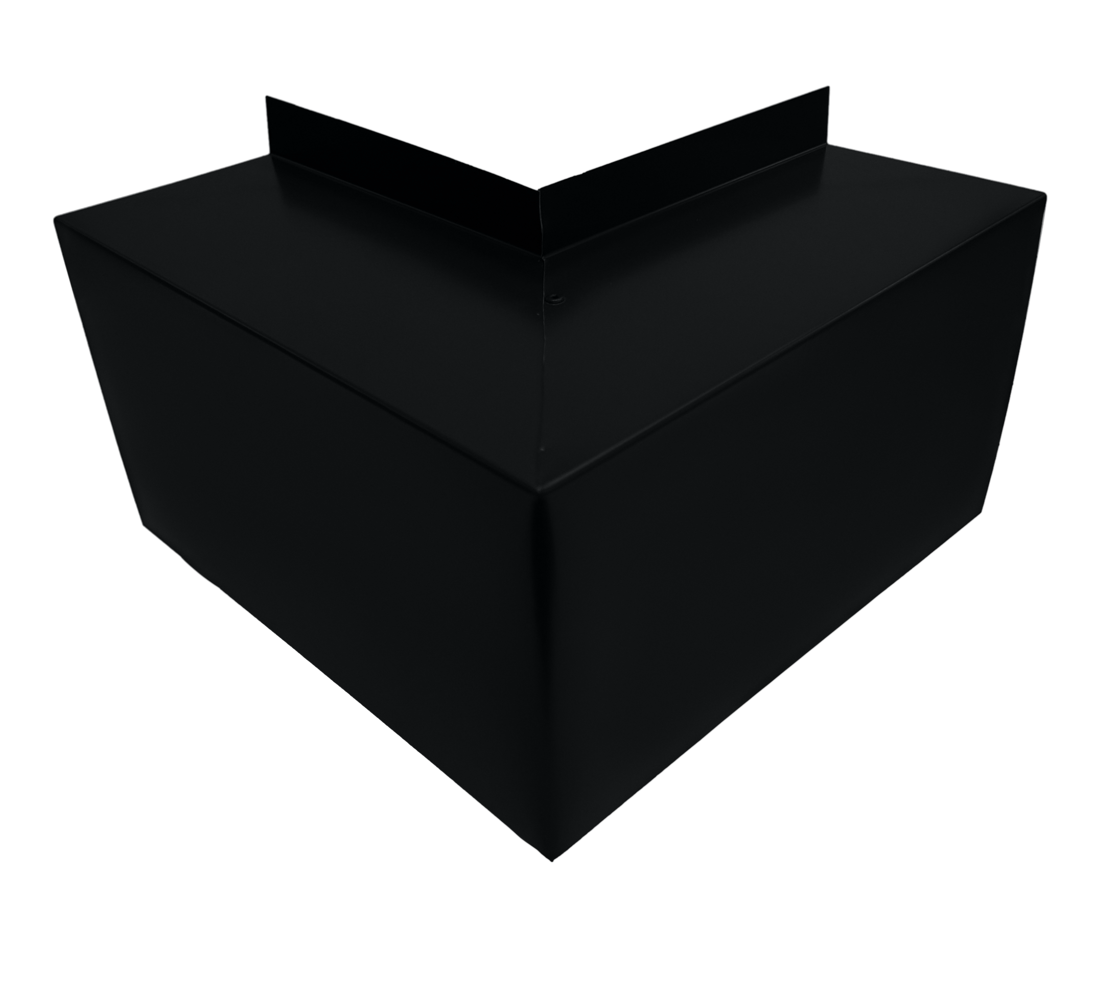 A PermaCover Metal HVAC Line Set Cover Outside Corner Elbow that is made to attach to exterior walls to cover existing HVAC line sets. The elbow cover is made from 22 Gauge Black Aluminum.