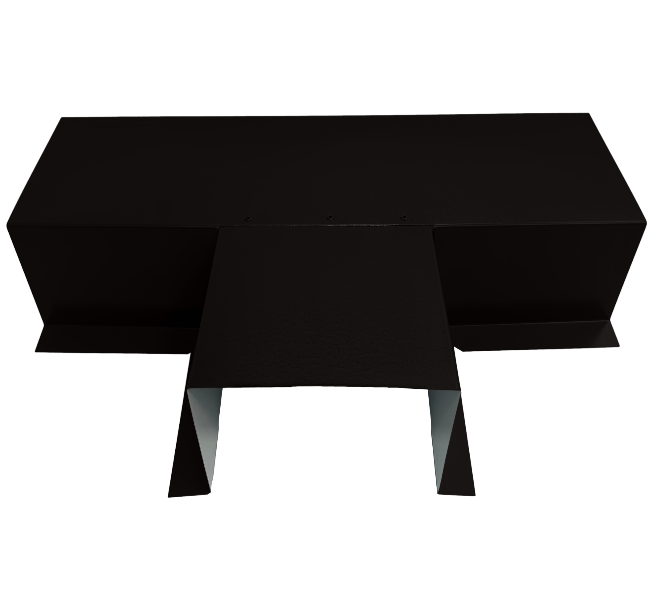 A PermaCover Metal HVAC Line Set Cover T-Joint Connector that is made to attach to exterior walls to cover existing HVAC line sets. The elbow cover is Extra Dark Bronze in color.