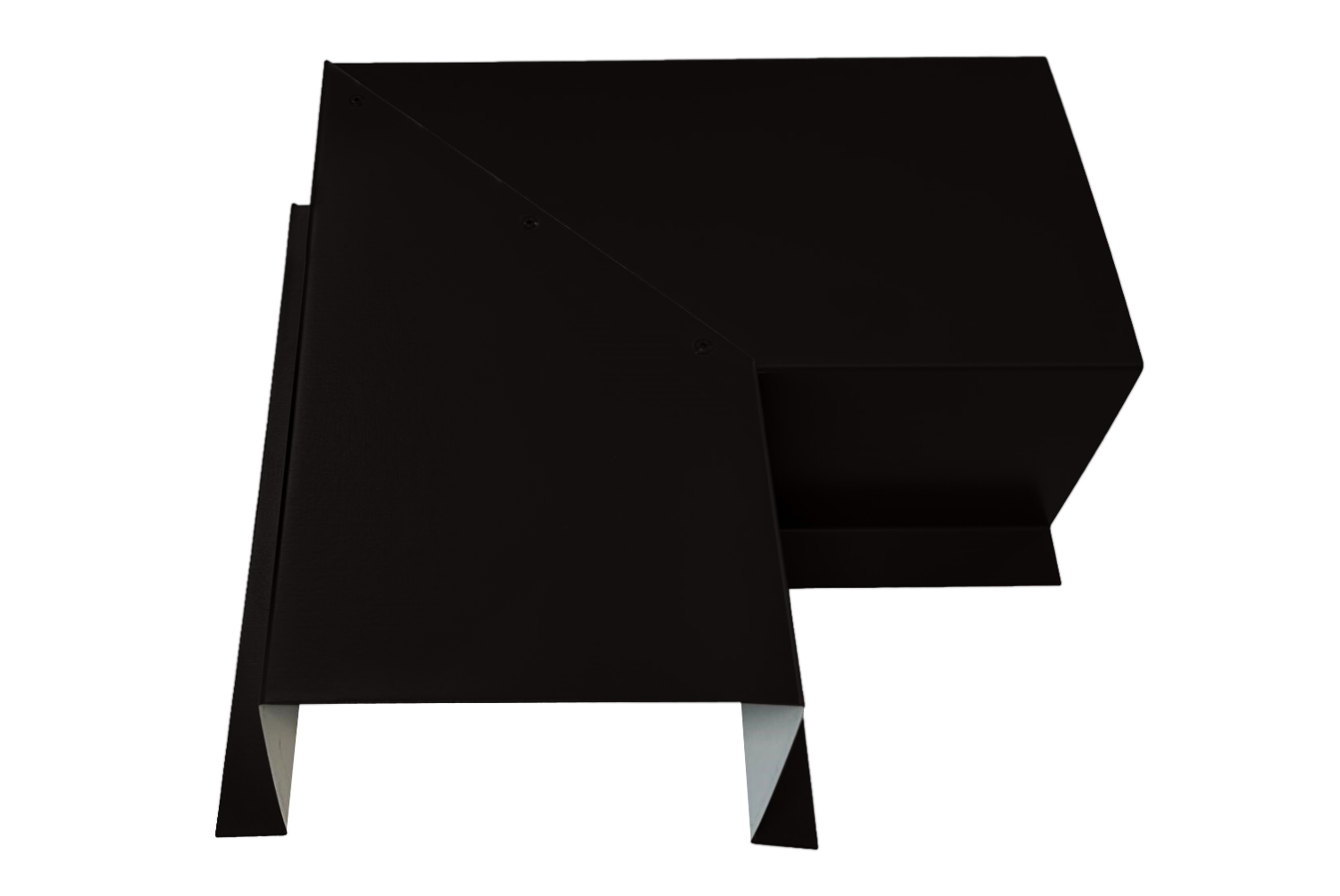 A PermaCover Metal HVAC Line Set Cover 90° Side Turning Elbow that is made to attach to exterior walls to cover existing HVAC line sets. The elbow cover is Extra Dark Bronze in color.