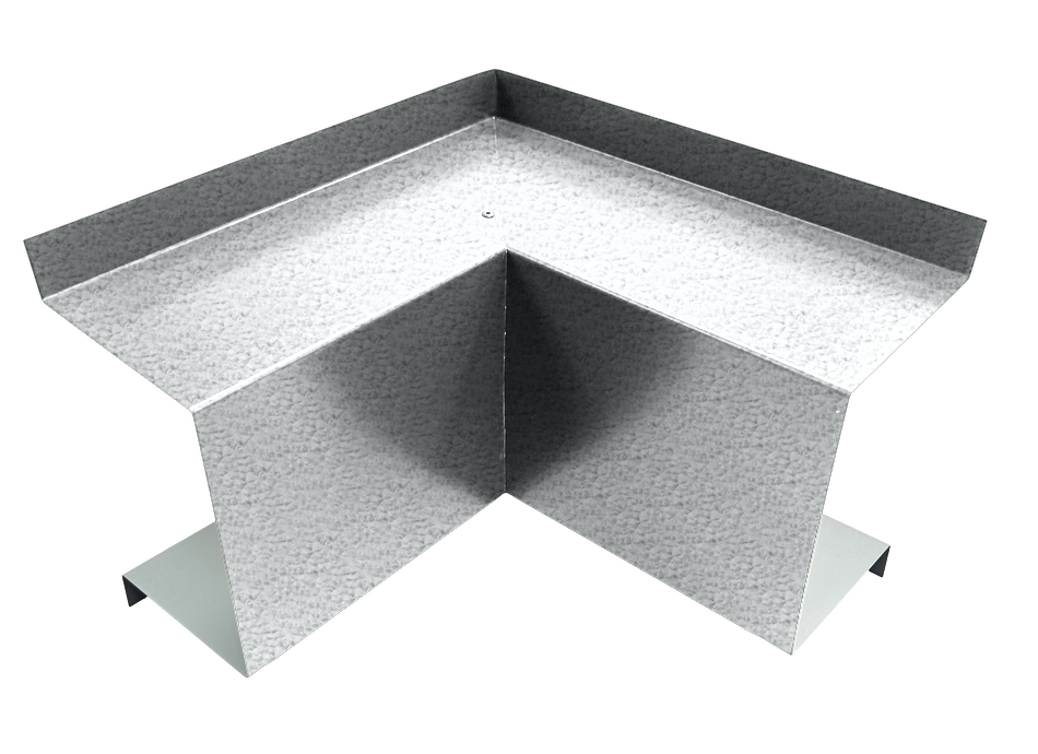 A PermaCover Metal HVAC Line Set Cover Inside Corner Elbow that is made to attach to exterior walls to cover existing HVAC line sets. The elbow cover is made from 22 Gauge Galvalume metal.