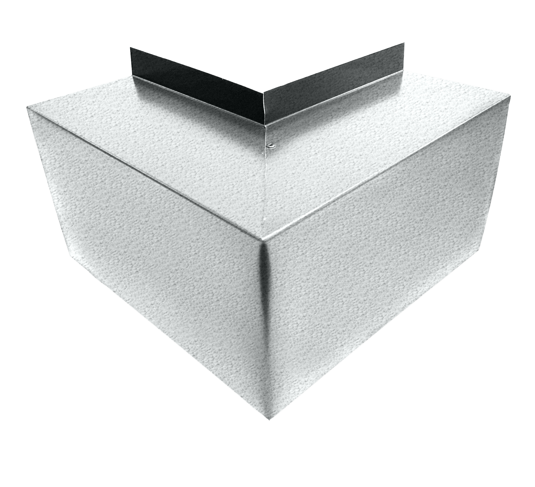 A PermaCover Metal HVAC Line Set Cover Outside Corner Elbow that is made to attach to exterior walls to cover existing HVAC line sets. The elbow cover is made from 22 Gauge Galvalume metal.