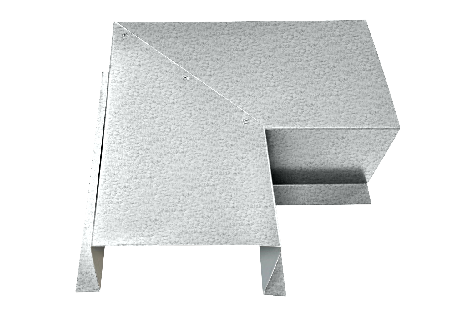 A PermaCover Metal HVAC Line Set Cover 90° Side Turning Elbow that is made to attach to exterior walls to cover existing HVAC line sets. The elbow cover is made from 22 Gauge Galvalume metal.