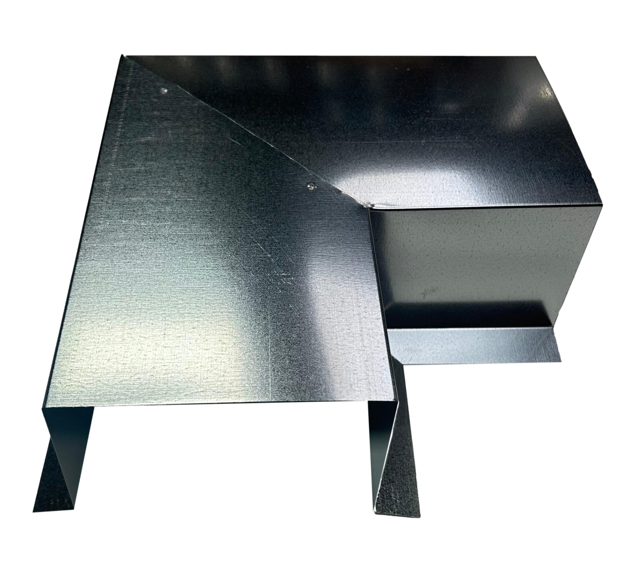 A PermaCover Metal HVAC Line Set Cover 90° Side Turning Elbow that is made to attach to exterior walls to cover existing HVAC line sets. The elbow is made from 26 Gauge Galvanized Steel.