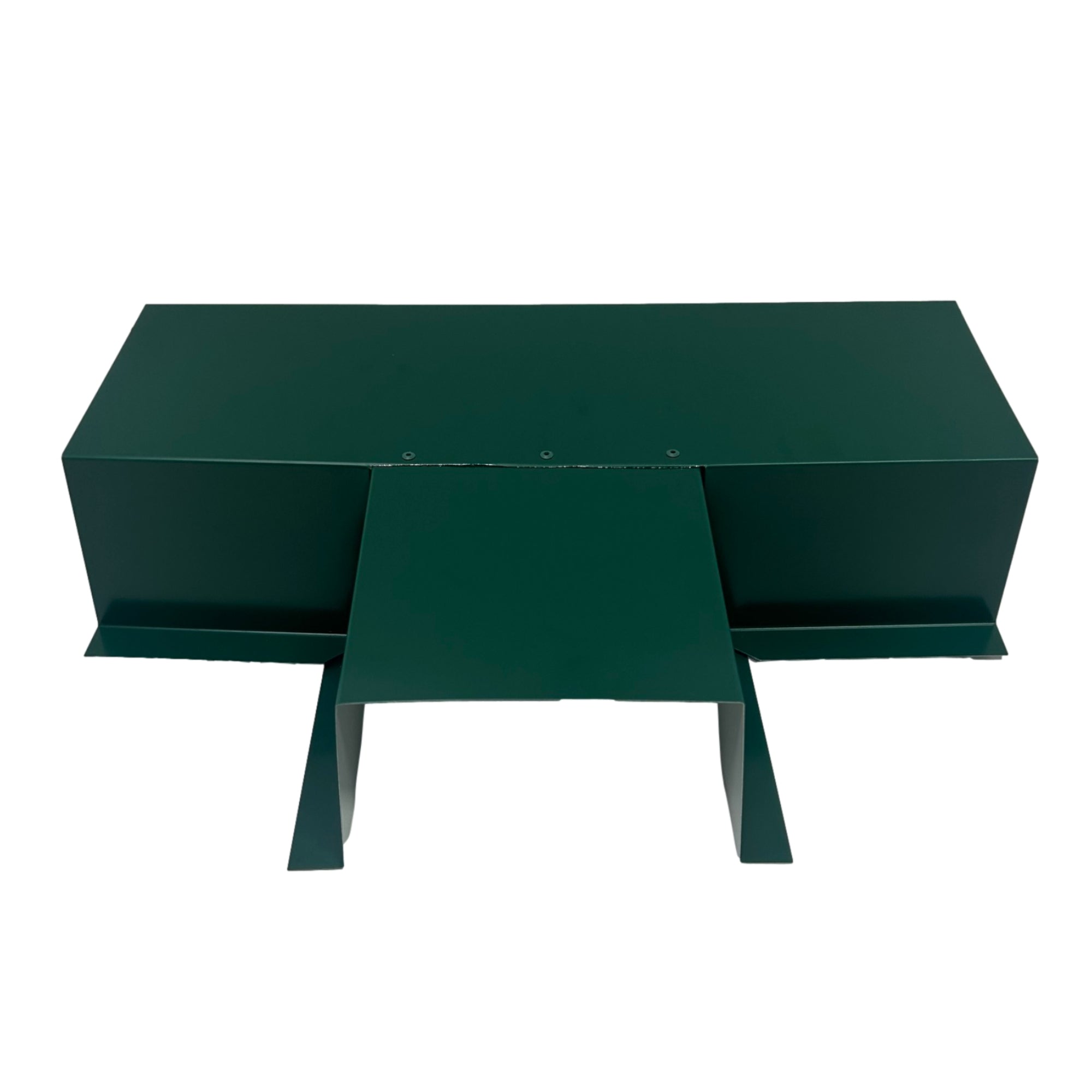 A PermaCover Metal HVAC Line Set Cover T-Joint Connector that is made to attach to exterior walls to cover existing HVAC line sets. The elbow cover is made from 6 Gauge Painted Steel and is Forest Green in color.