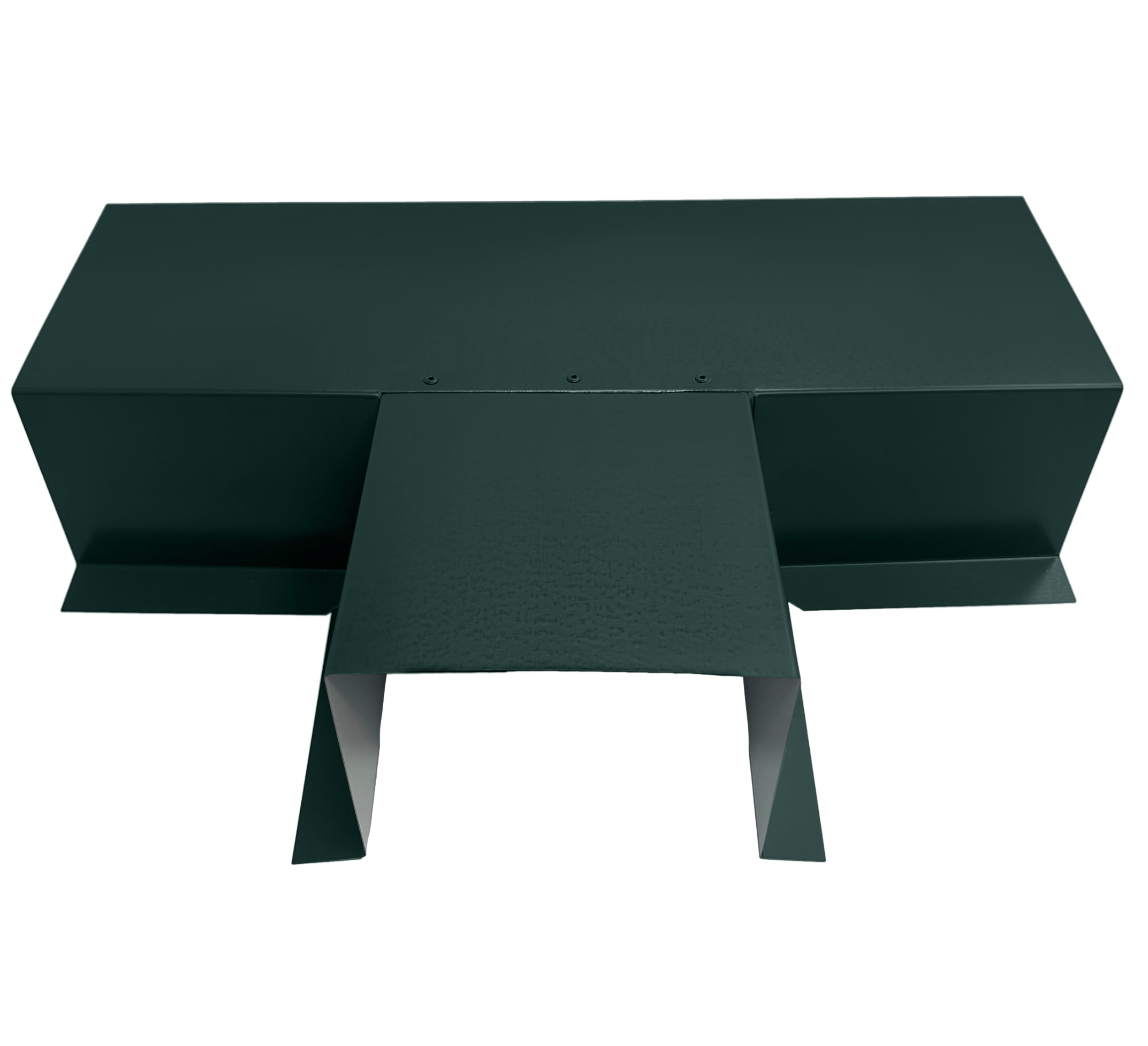 A PermaCover Metal HVAC Line Set Cover T-Joint Connector that is made to attach to exterior walls to cover existing HVAC line sets. The elbow cover is Hartford Green in color.