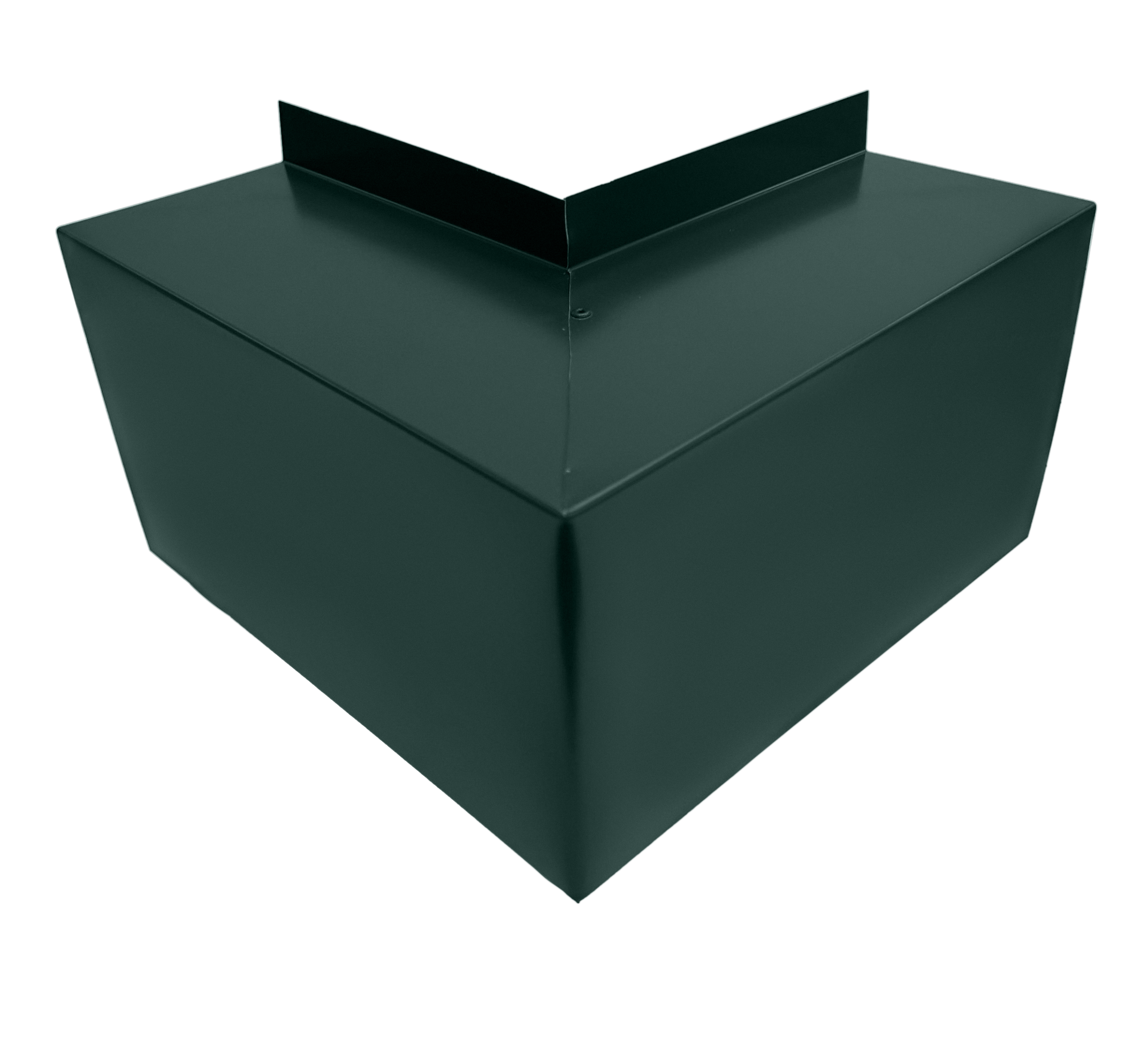 A PermaCover Metal HVAC Line Set Cover Outside Corner Elbow that is made to attach to exterior walls to cover existing HVAC line sets. The elbow cover is Hartford Green in color.