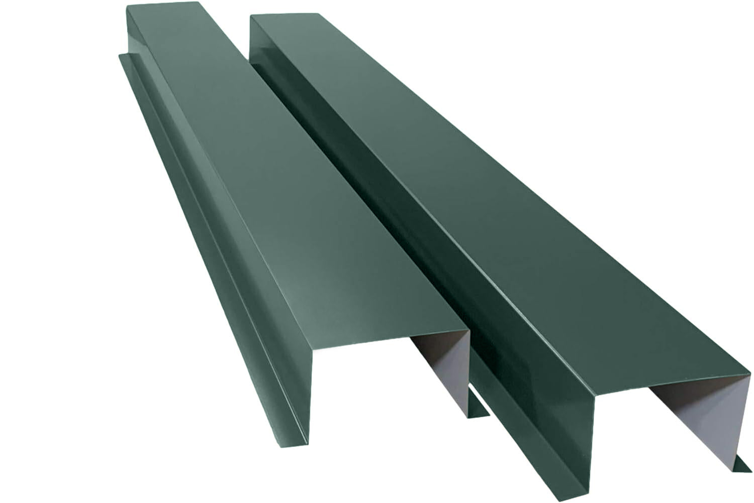 A PermaCover Metal HVAC Line Ste Cover Kit that consists of two 5 foot long sections. The covers telescope together and attach to exterior walls to cover existing HVAC line sets. The cover is Hemlock Green in color.
