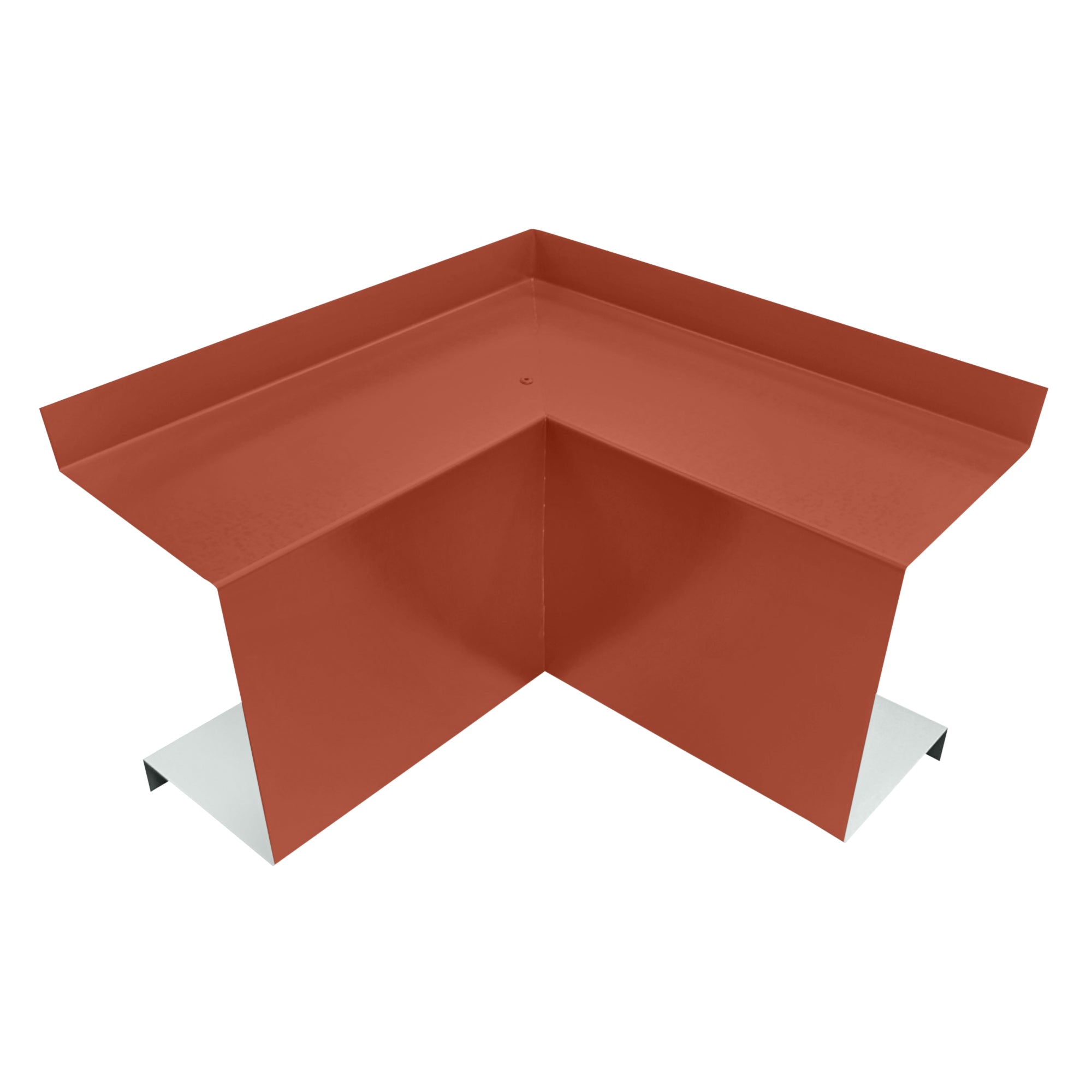 A PermaCover Metal HVAC Line Set Cover Inside Corner Elbow that is made to attach to exterior walls to cover existing HVAC line sets. The elbow cover made from 26 Gauge Painted Steel and is Barn Red in color.