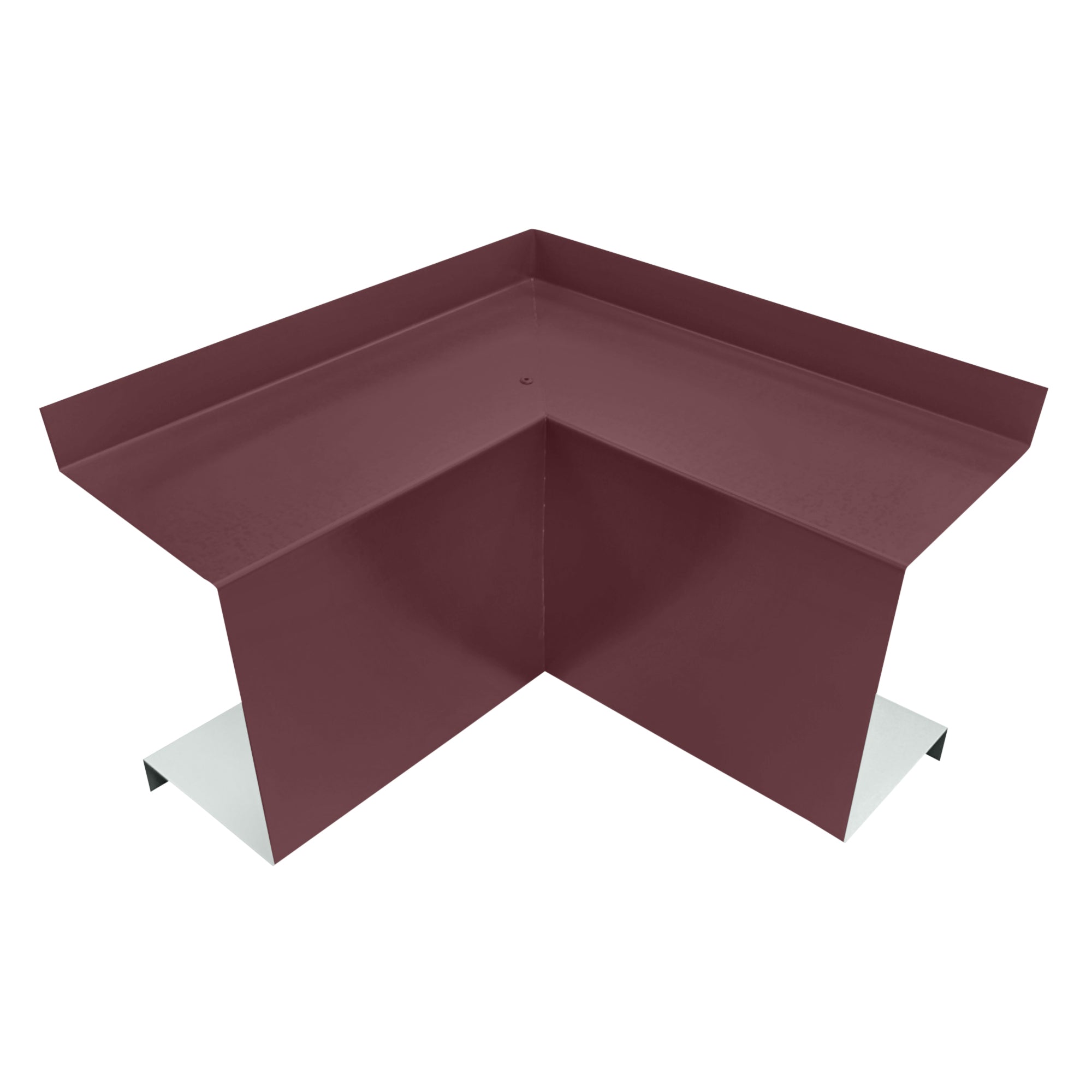 A PermaCover Metal HVAC Line Set Cover Inside Corner Elbow that is made to attach to exterior walls to cover existing HVAC line sets. The elbow cover made from 26 Gauge Painted Steel and is Burgundy in color.