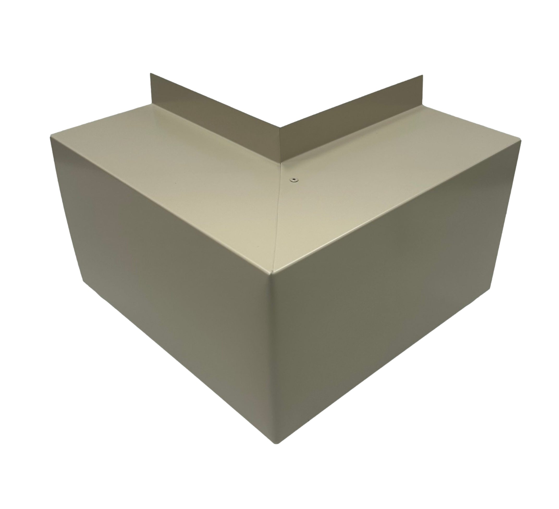 A PermaCover Metal HVAC Line Set Cover Outside Corner Elbow that is made to attach to exterior walls to cover existing HVAC line sets. The elbow cover made from 26 Gauge Painted Steel in the color Lightstone.