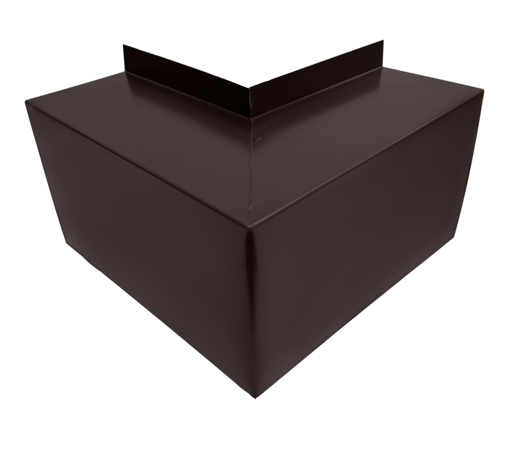 A PermaCover Metal HVAC Line Set Cover Outside Corner Elbow that is made to attach to exterior walls to cover existing HVAC line sets. The elbow cover is Mansard Brown in color.