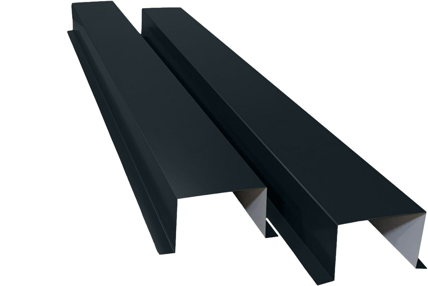 A PermaCover Metal HVAC Line Ste Cover Kit that consists of two 5 foot long sections. The covers telescope together and attach to exterior walls to cover existing HVAC line sets. The cover is Matte Black in color.