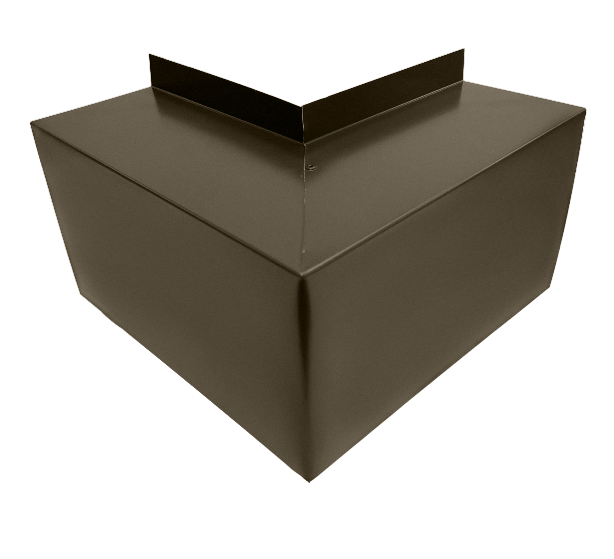 A PermaCover Metal HVAC Line Set Cover Outside Corner Elbow that is made to attach to exterior walls to cover existing HVAC line sets. The elbow cover is Medium Bronze in color.