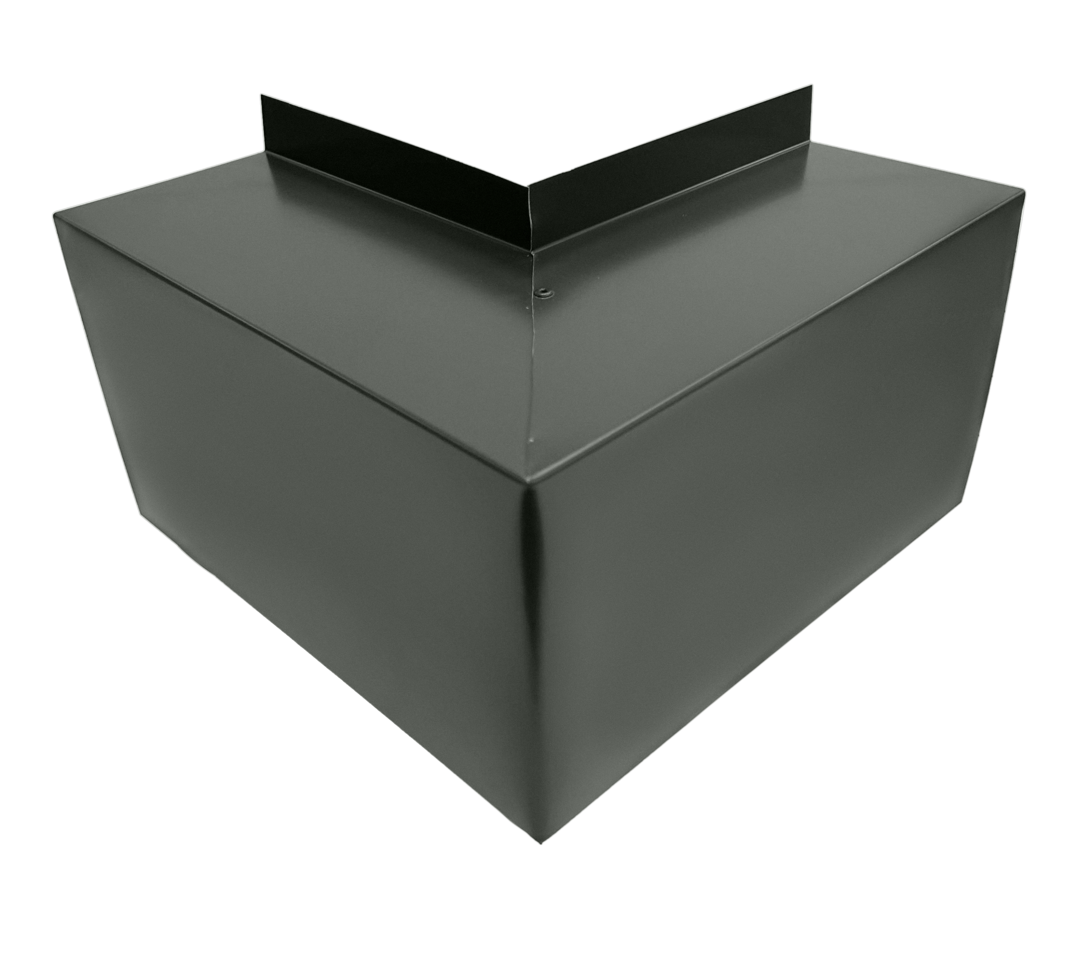 A PermaCover Metal HVAC Line Set Cover Outside Corner Elbow that is made to attach to exterior walls to cover existing HVAC line sets. The elbow cover is Musket Gray in color.