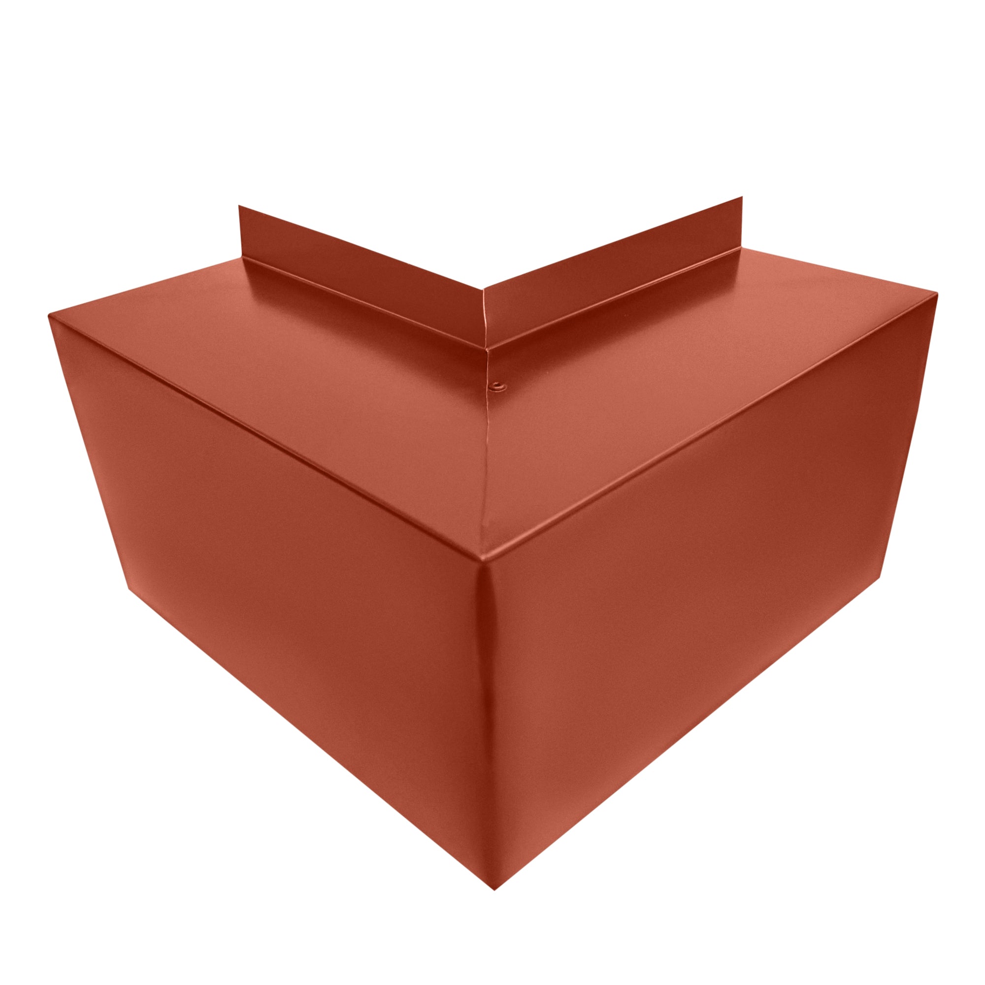 A PermaCover Metal HVAC Line Set Cover Outside Corner Elbow that is made to attach to exterior walls to cover existing HVAC line sets. The elbow cover made from 26 Gauge Painted Steel in the color Barn Red.