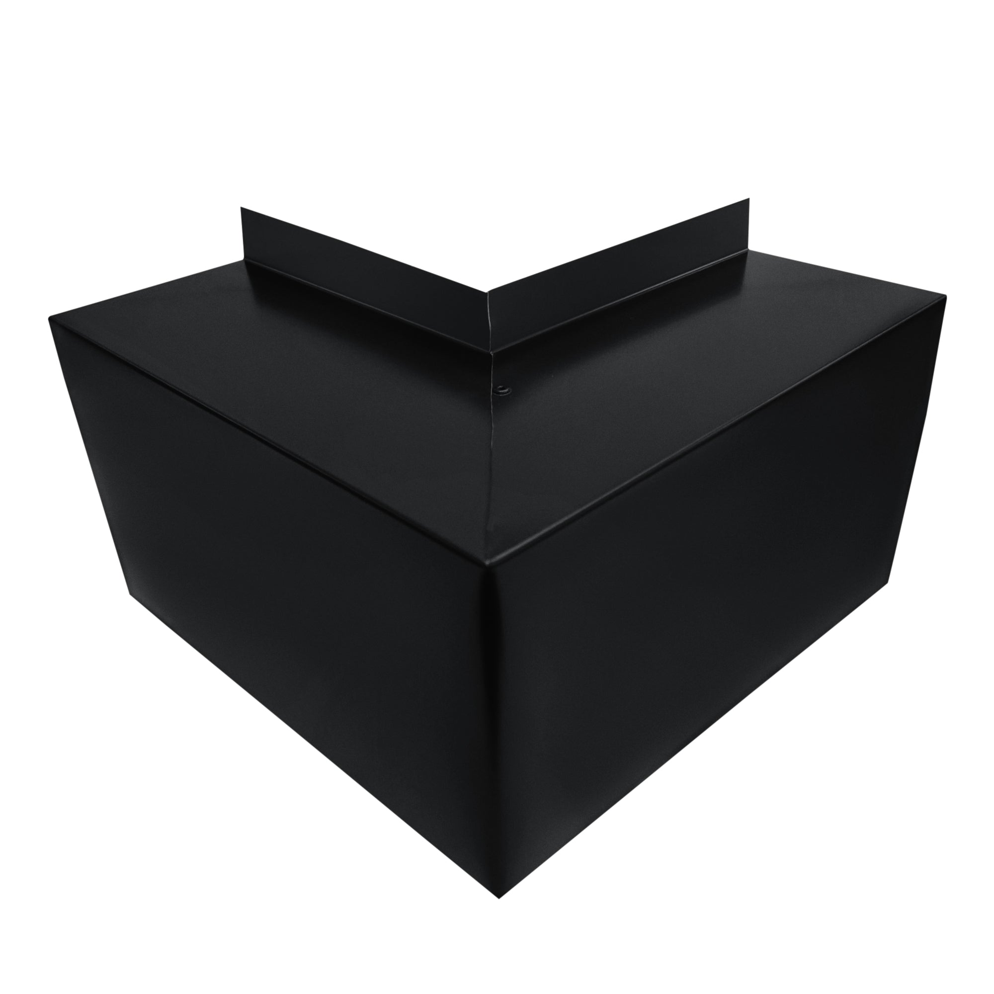 A PermaCover Metal HVAC Line Set Cover Outside Corner Elbow that is made to attach to exterior walls to cover existing HVAC line sets. The elbow cover made from 26 Gauge Painted Steel in the color Black.