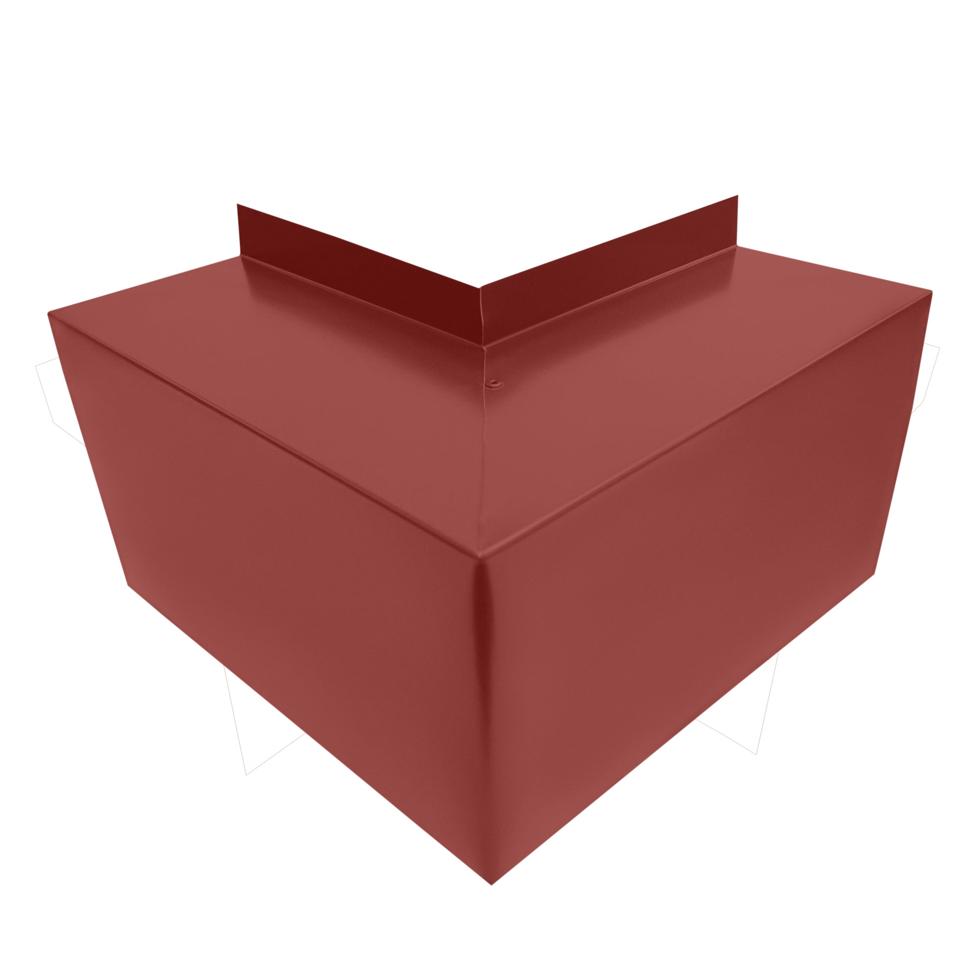 A PermaCover Metal HVAC Line Set Cover Outside Corner Elbow that is made to attach to exterior walls to cover existing HVAC line sets. The elbow cover is TerraCotta in color.