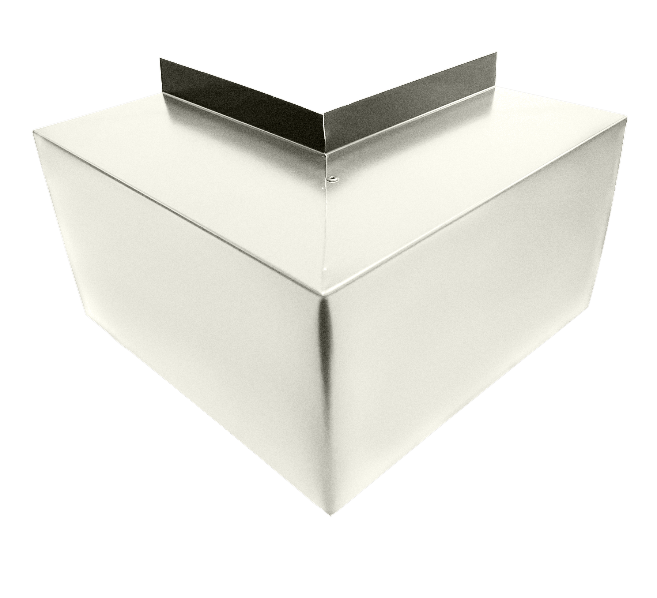 A PermaCover Metal HVAC Line Set Cover Outside Corner Elbow that is made to attach to exterior walls to cover existing HVAC line sets. The elbow cover is Sandstone in color.