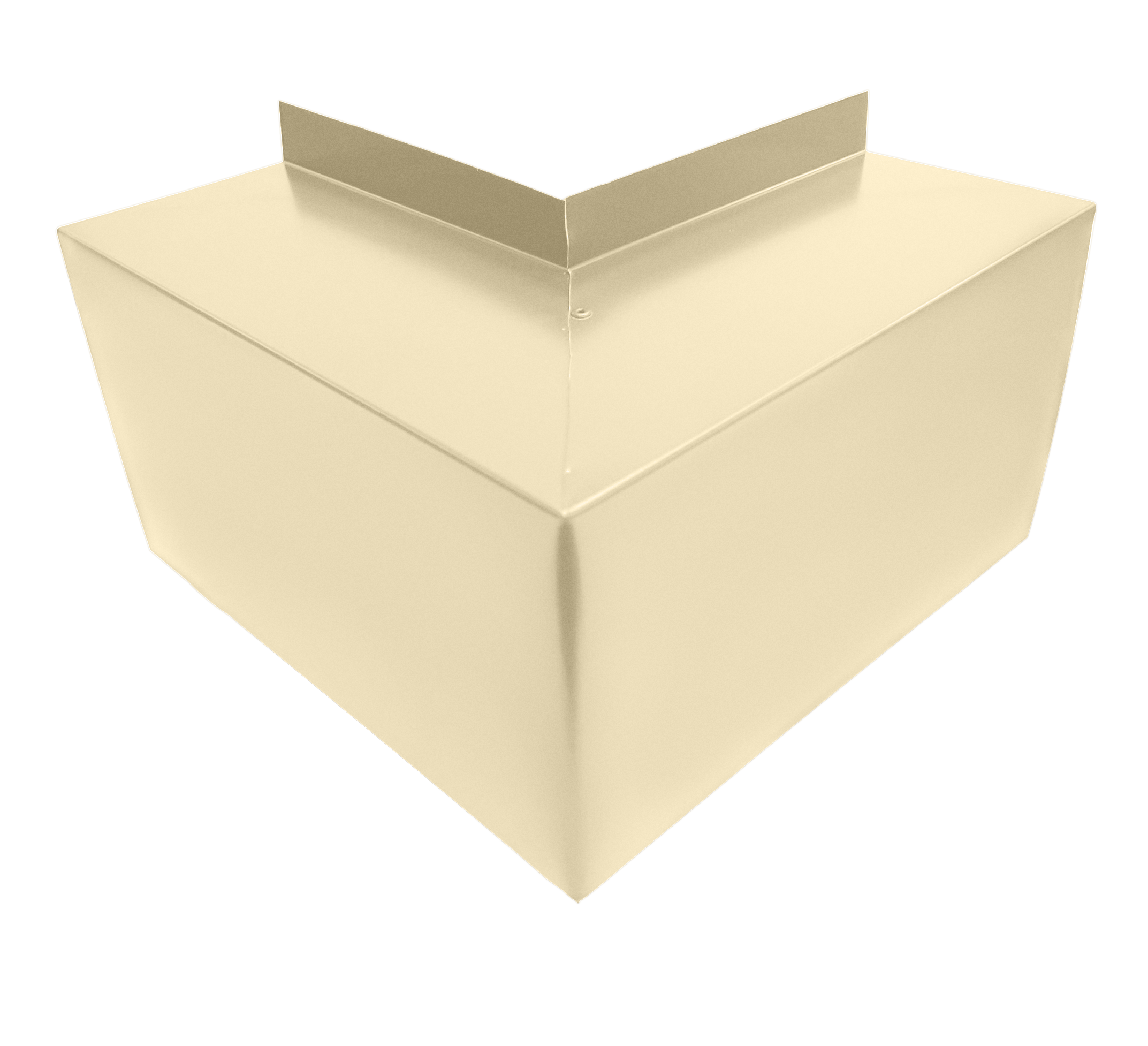 A PermaCover Metal HVAC Line Set Cover Outside Corner Elbow that is made to attach to exterior walls to cover existing HVAC line sets. The elbow cover is Sierra Tan in color.