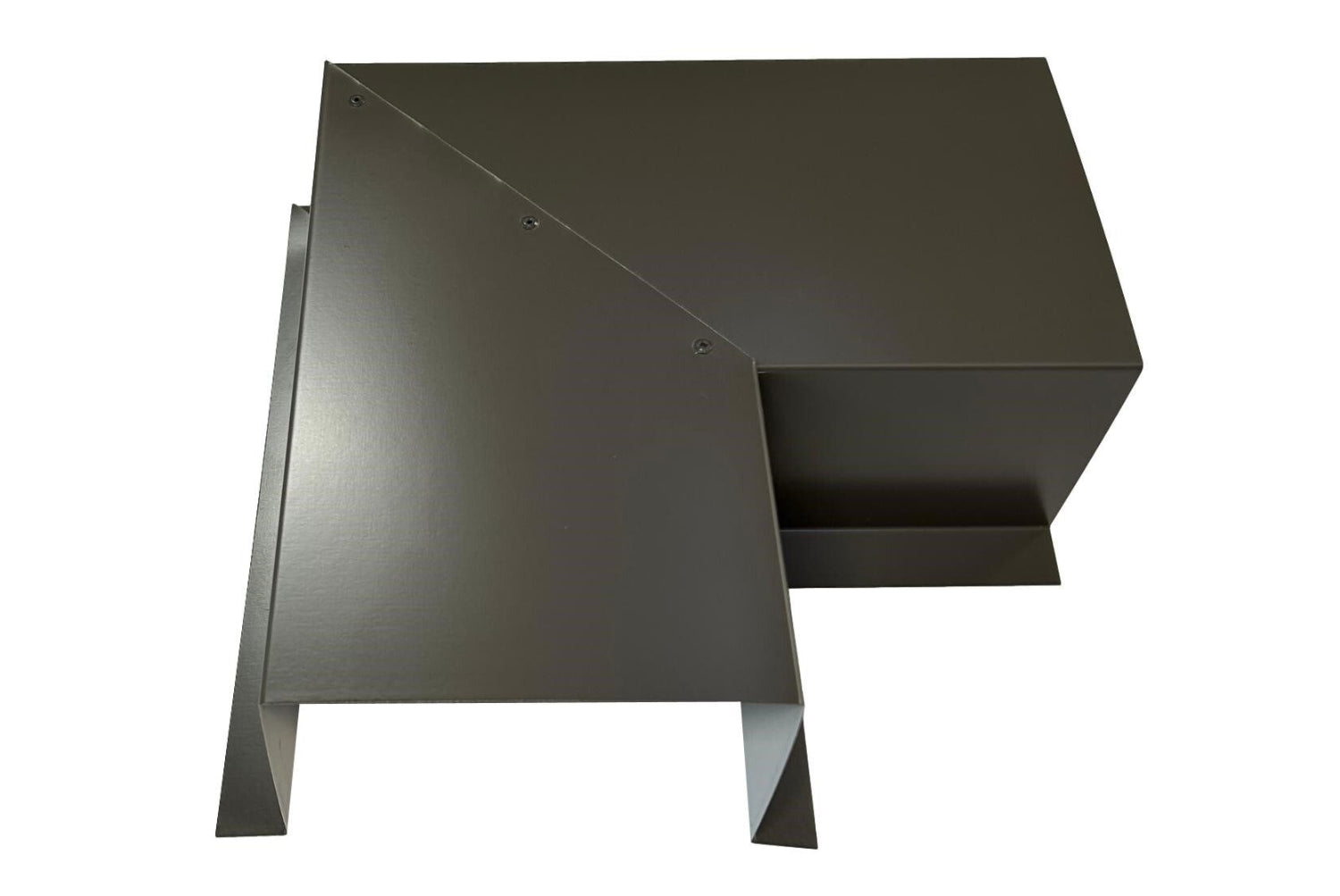 A PermaCover Metal HVAC Line Set Cover 90° Side Turning Elbow that is made to attach to exterior walls to cover existing HVAC line sets. The elbow cover is made from 22 Gauge Bronze Aluminum.