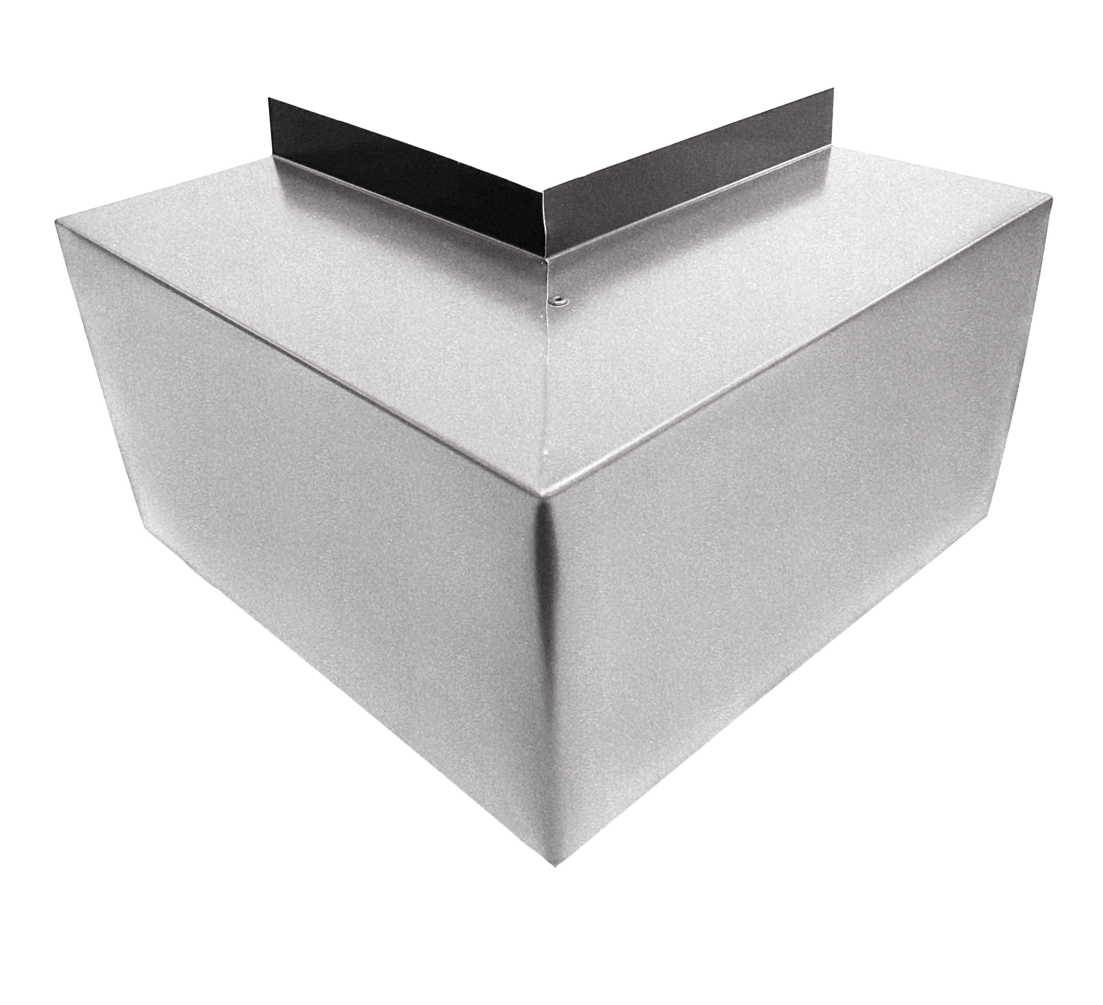 A PermaCover Metal HVAC Line Set Cover Outside Corner Elbow that is made to attach to exterior walls to cover existing HVAC line sets. The elbow cover is made from 22 Gauge Galvalume metal.