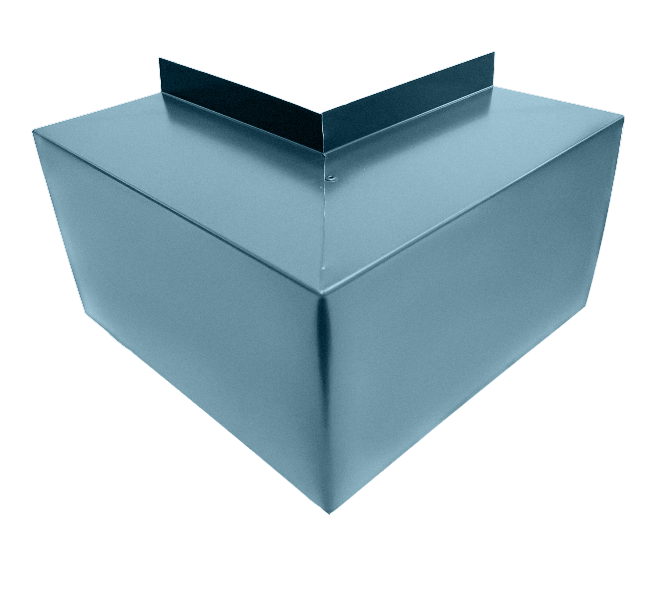 A PermaCover Metal HVAC Line Set Cover Outside Corner Elbow that is made to attach to exterior walls to cover existing HVAC line sets. The elbow cover is Slate Blue in color.