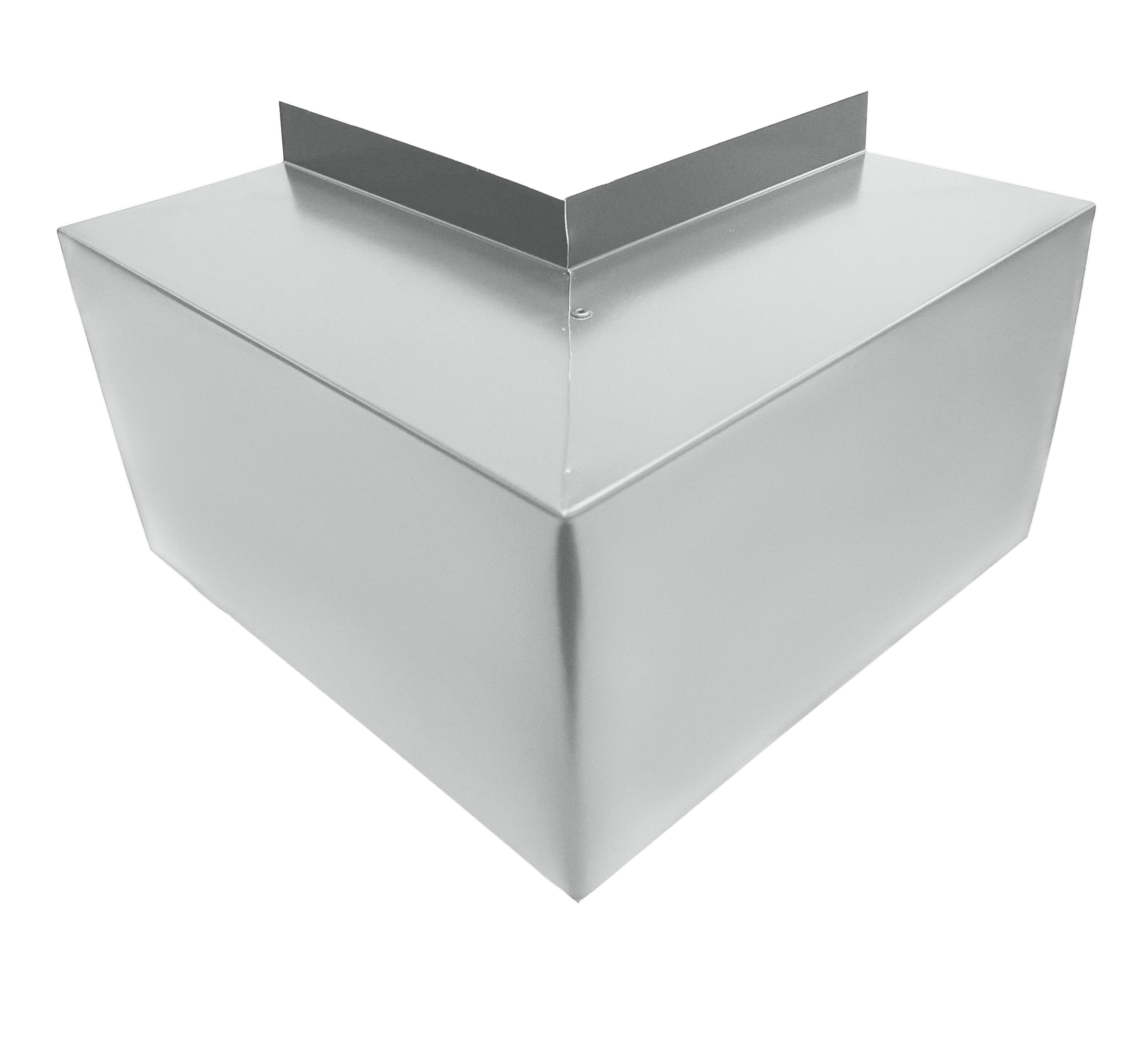 A PermaCover Metal HVAC Line Set Cover Outside Corner Elbow that is made to attach to exterior walls to cover existing HVAC line sets. The elbow cover is Stone White in color.