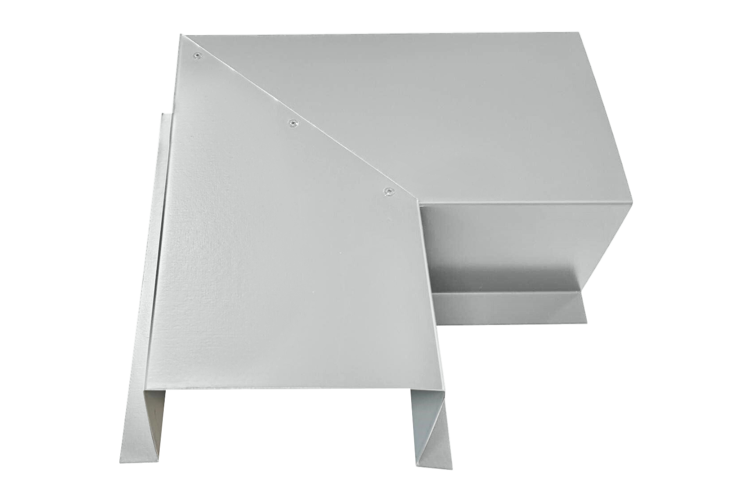 A PermaCover Metal HVAC Line Set Cover 90° Side Turning Elbow that is made to attach to exterior walls to cover existing HVAC line sets. The elbow cover is Stone White in color.