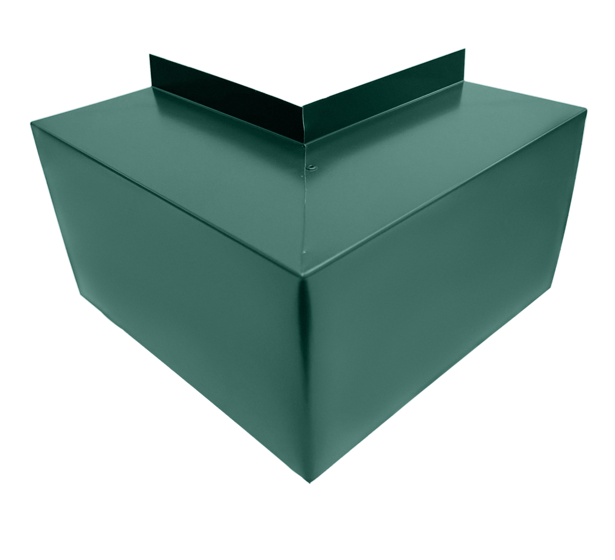 A PermaCover Metal HVAC Line Set Cover Outside Corner Elbow that is made to attach to exterior walls to cover existing HVAC line sets. The elbow cover is Teal in color.