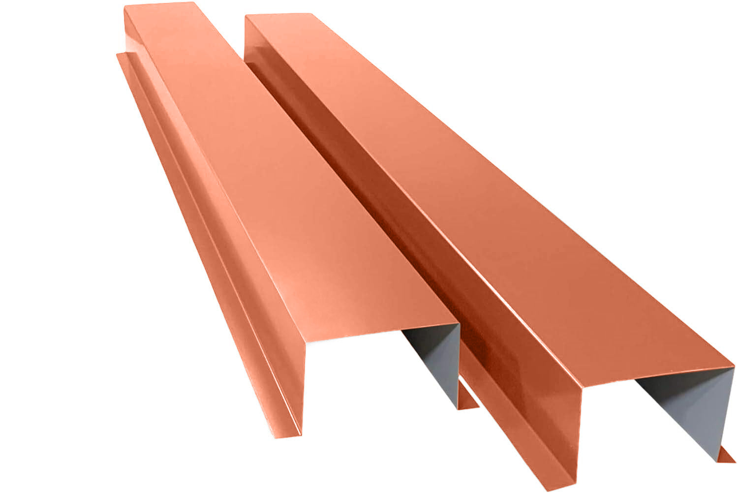 A PermaCover Metal HVAC Line Ste Cover Kit that consists of two 5 foot long sections. The covers telescope together and attach to exterior walls to cover existing HVAC line sets. The cover is TerraCotta in color.