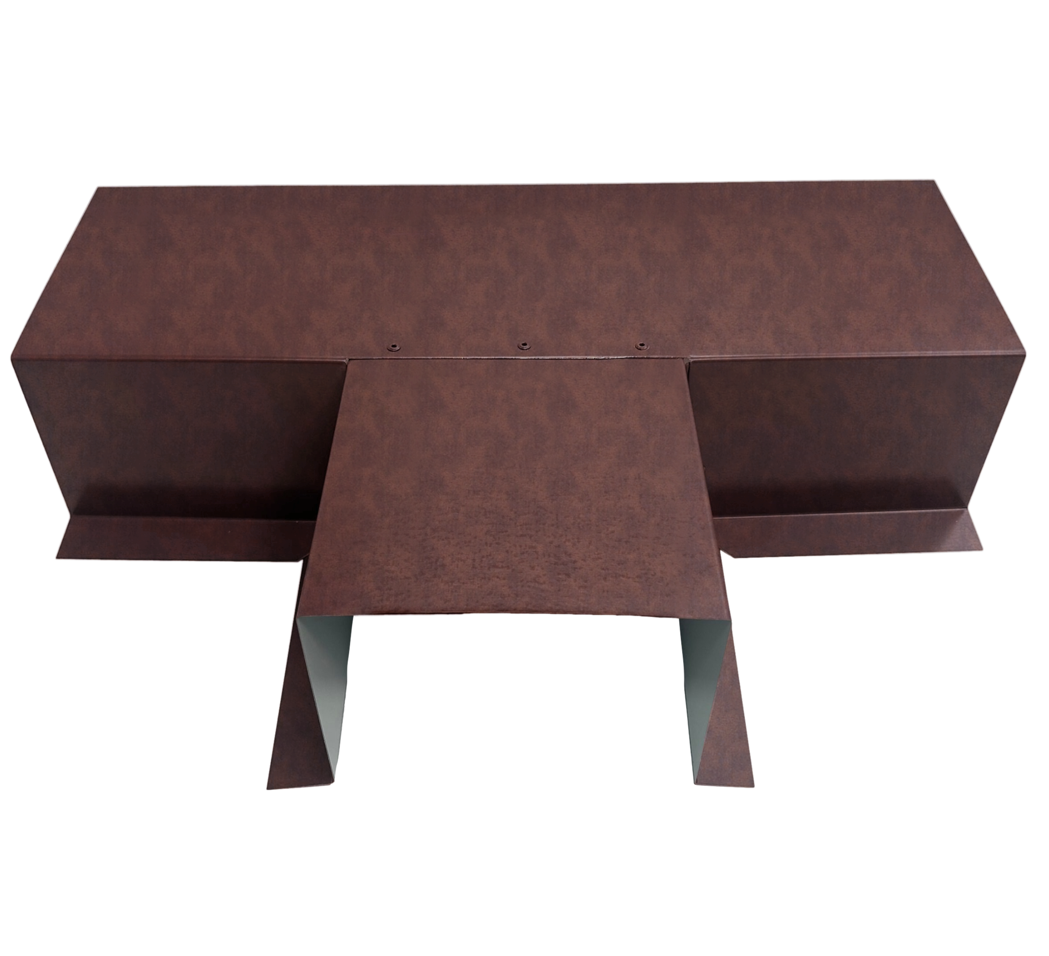 A PermaCover Metal HVAC Line Set Cover T-Joint Connector that is made to attach to exterior walls to cover existing HVAC line sets. The elbow cover is Western in color.